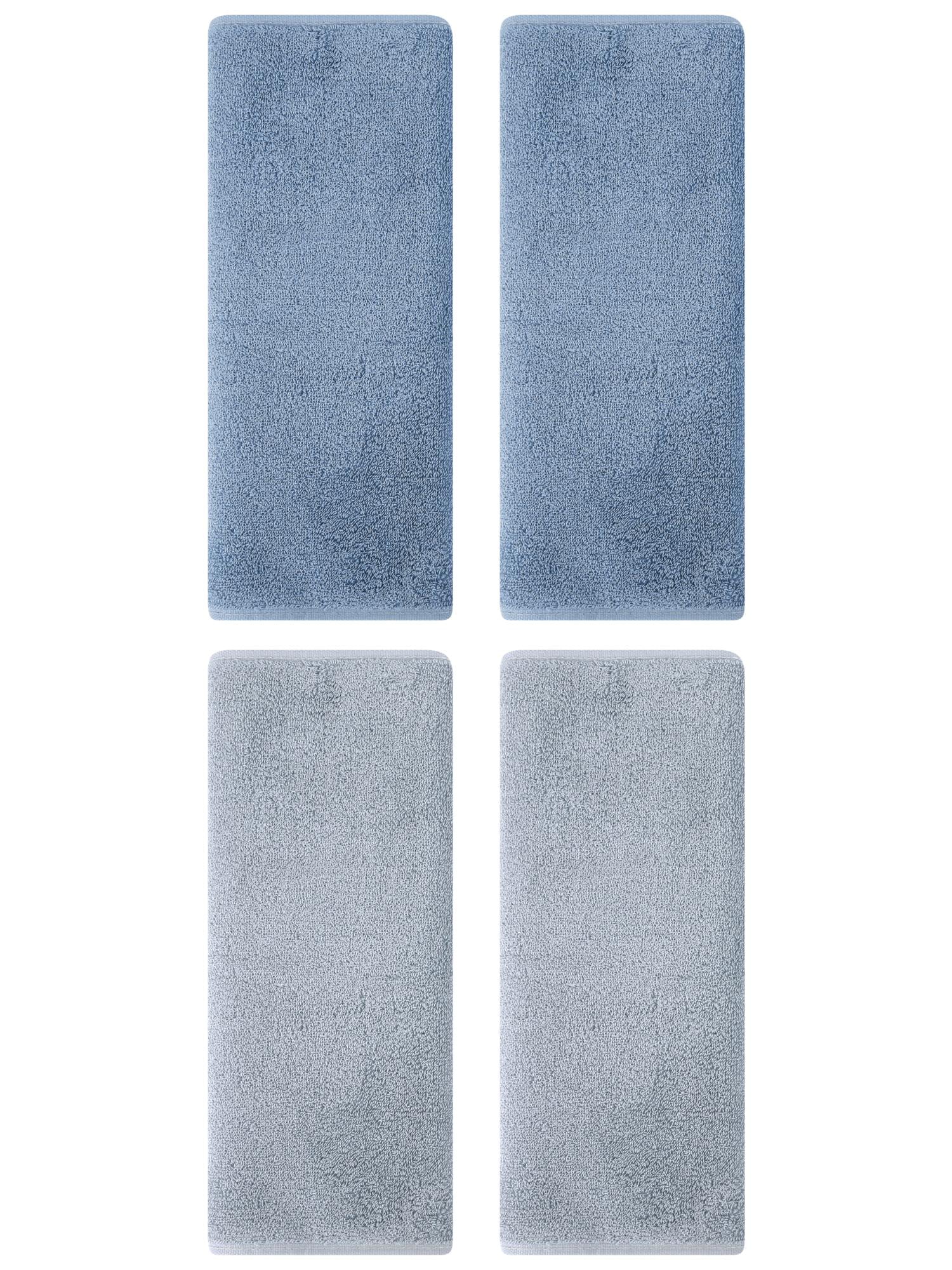 Unique Bargains 4 Pack Cotton Hand Towels Absorbent Towel Set Light Grey/Light Steel Blue