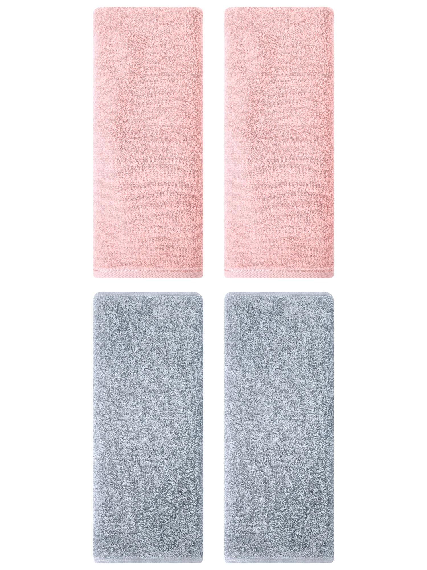 Unique Bargains 4 Pack Cotton Hand Towels Absorbent Towel Set Light Grey/Pink