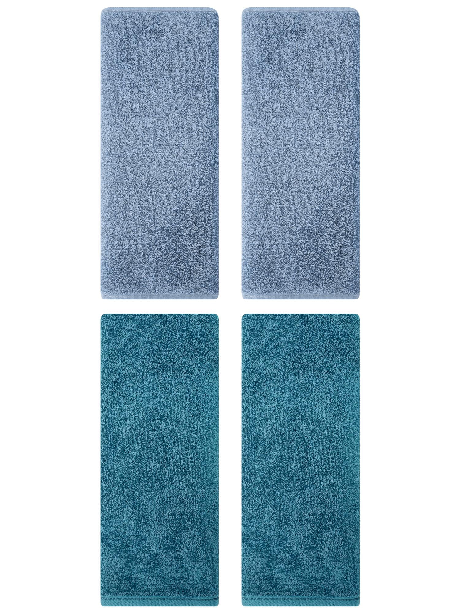Unique Bargains 4 Pack Cotton Hand Towels Absorbent Towel Set Light Steel Blue/Dark Cyan