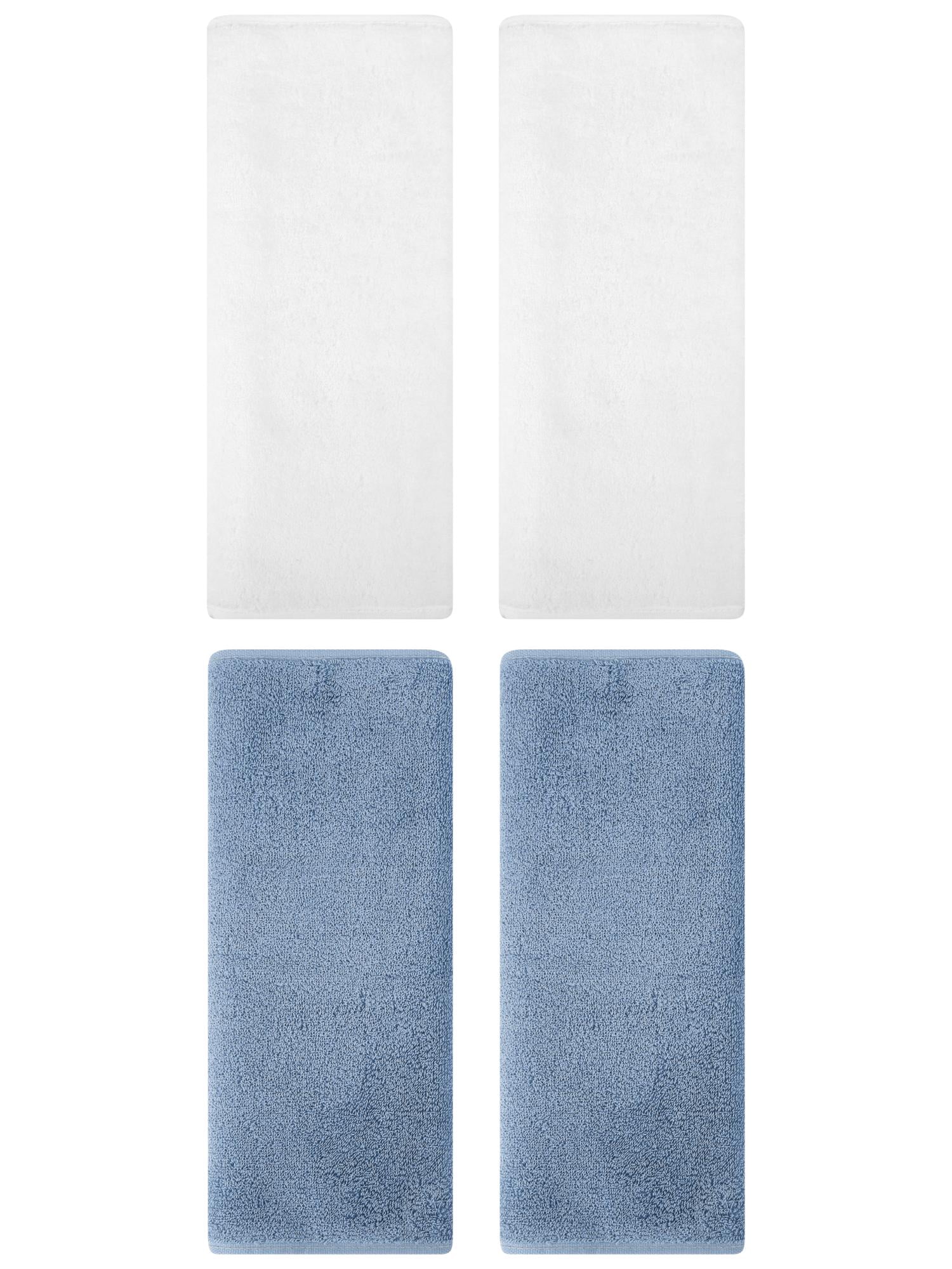 Unique Bargains 4 Pack Cotton Hand Towels Absorbent Towel Set Light Steel Blue/White