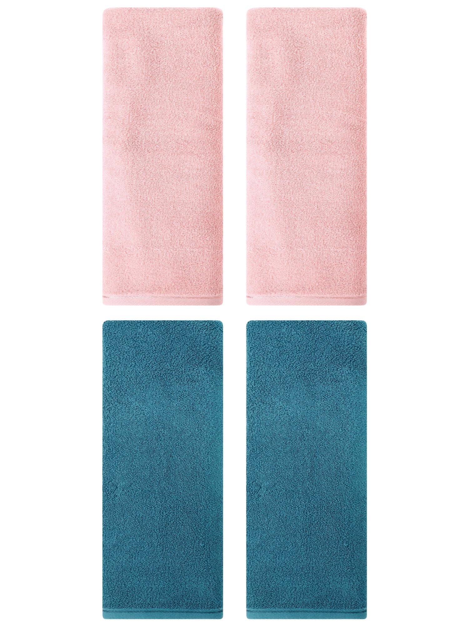 Unique Bargains 4 Pack Cotton Hand Towels Absorbent Towel Set Pink/Dark Cyan