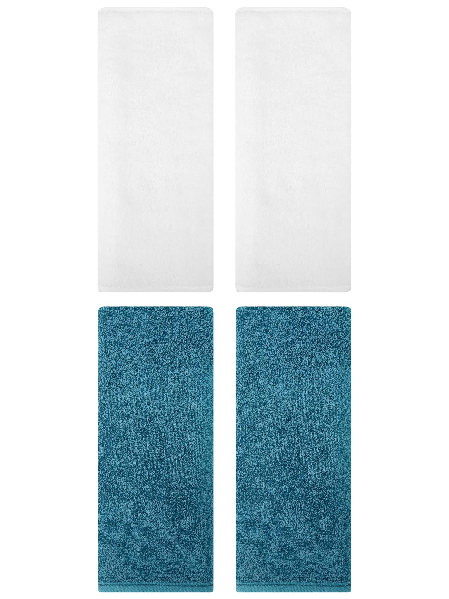 Unique Bargains 4 Pack Cotton Hand Towels Absorbent Towel Set White/Dark Cyan