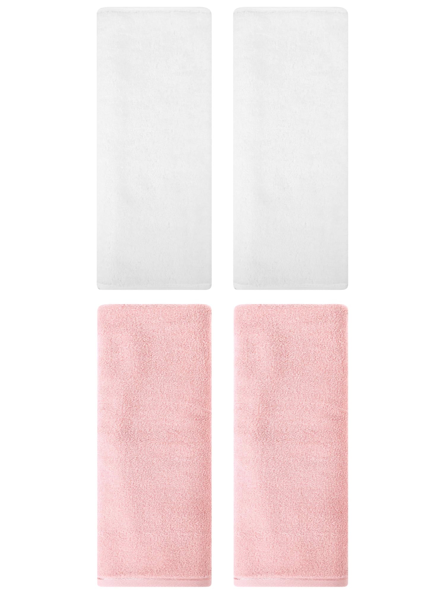 Unique Bargains 4 Pack Cotton Hand Towels Absorbent Towel Set White/Pink