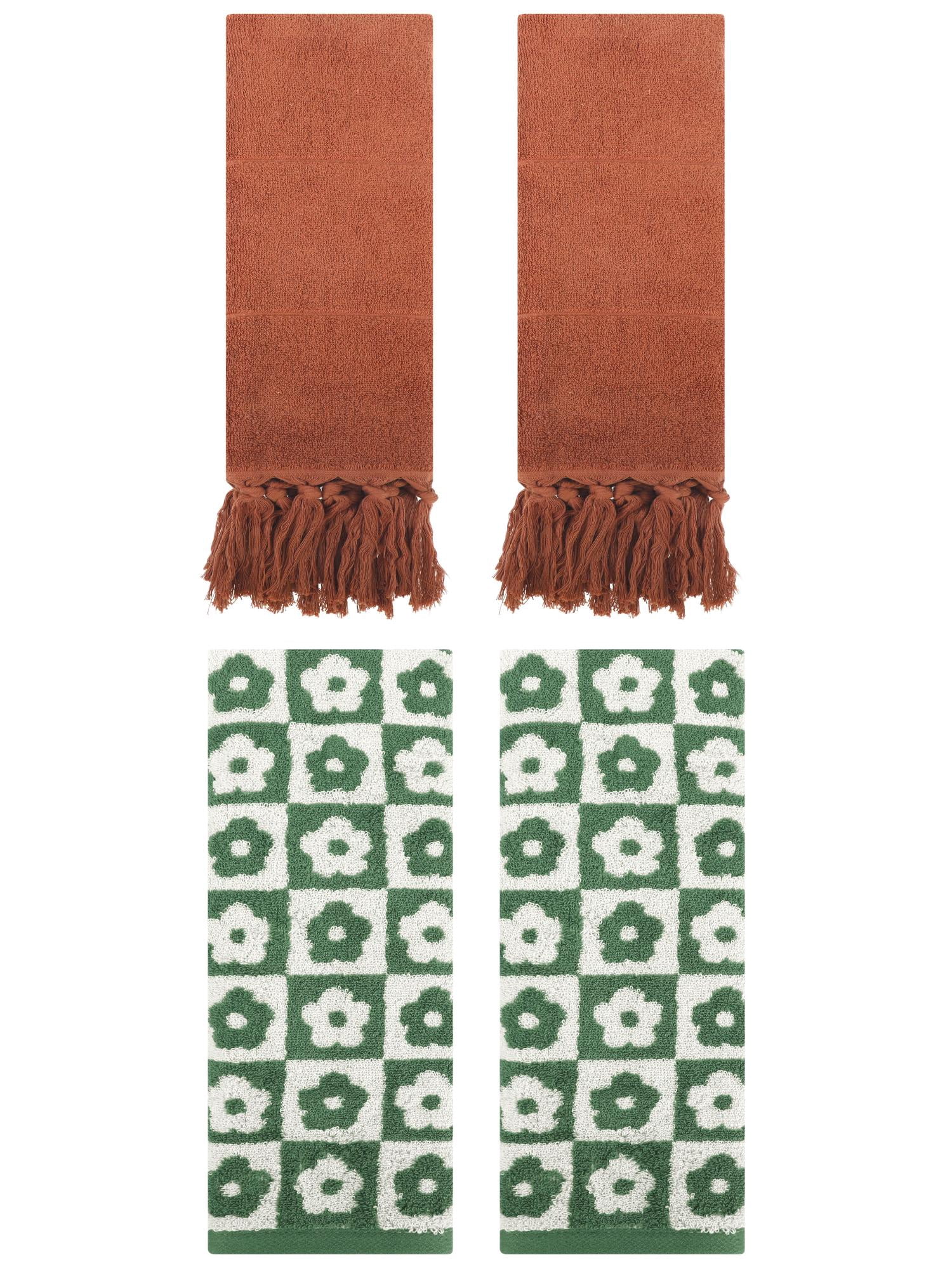 Unique Bargains 4 Pack Cotton Soft Bathroom Hand Towel 14"x30" Brown/Green