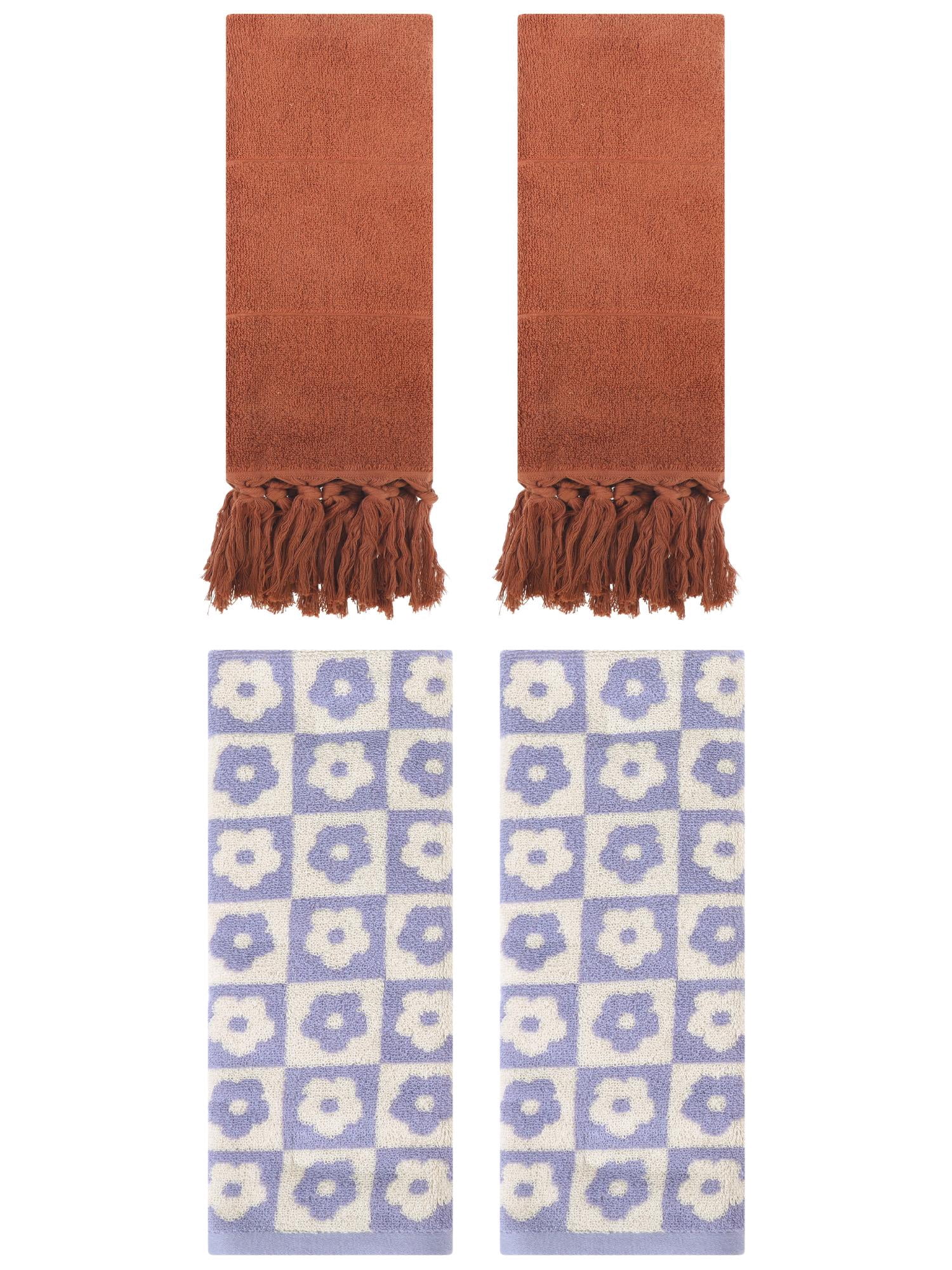 Unique Bargains 4 Pack Cotton Soft Bathroom Hand Towel 14"x30" Brown/Purple