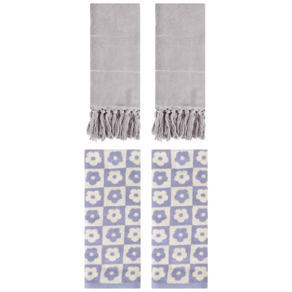 Unique Bargains 4 Pack Cotton Soft Bathroom Hand Towel 14"x30" Grey/Purple