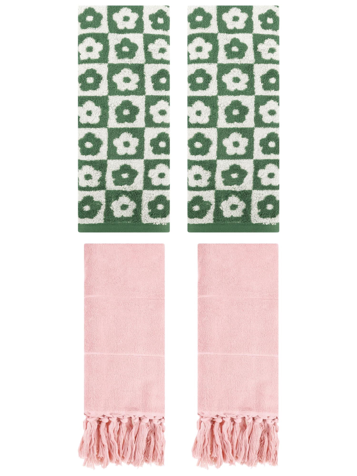 Unique Bargains 4 Pack Cotton Soft Bathroom Hand Towel 14"x30" Pink/Green