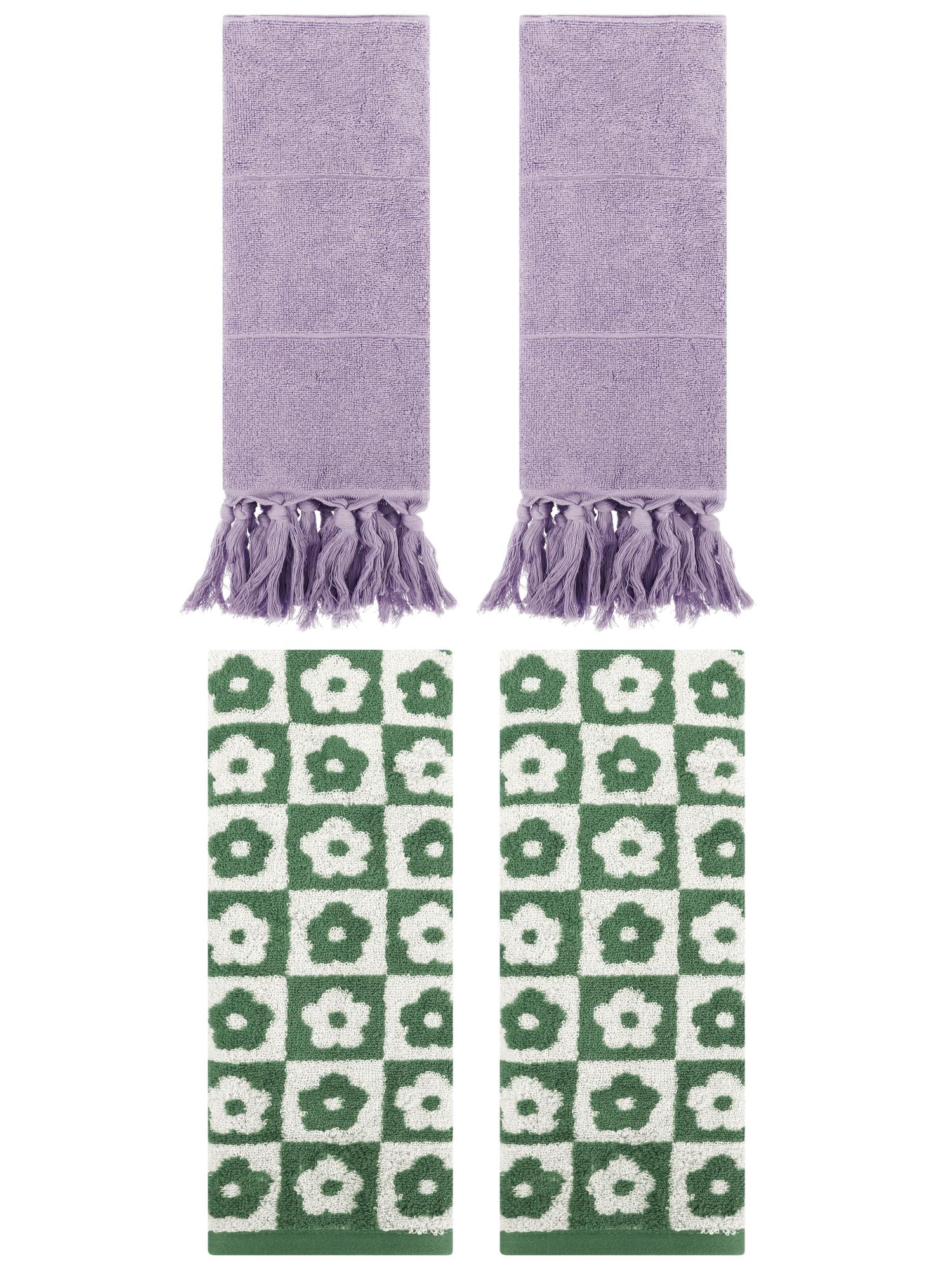 Unique Bargains 4 Pack Cotton Soft Bathroom Hand Towel 14"x30" Purple/Green
