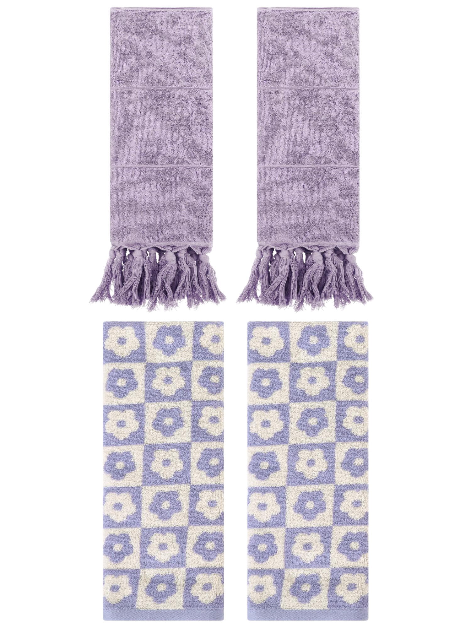 Unique Bargains 4 Pack Cotton Soft Bathroom Hand Towel 14"x30" Purple