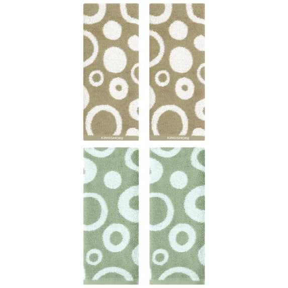 Unique Bargains 4 Pack Cute Round Geometric Pattern Hand Towel Cotton Towel Green/Brown