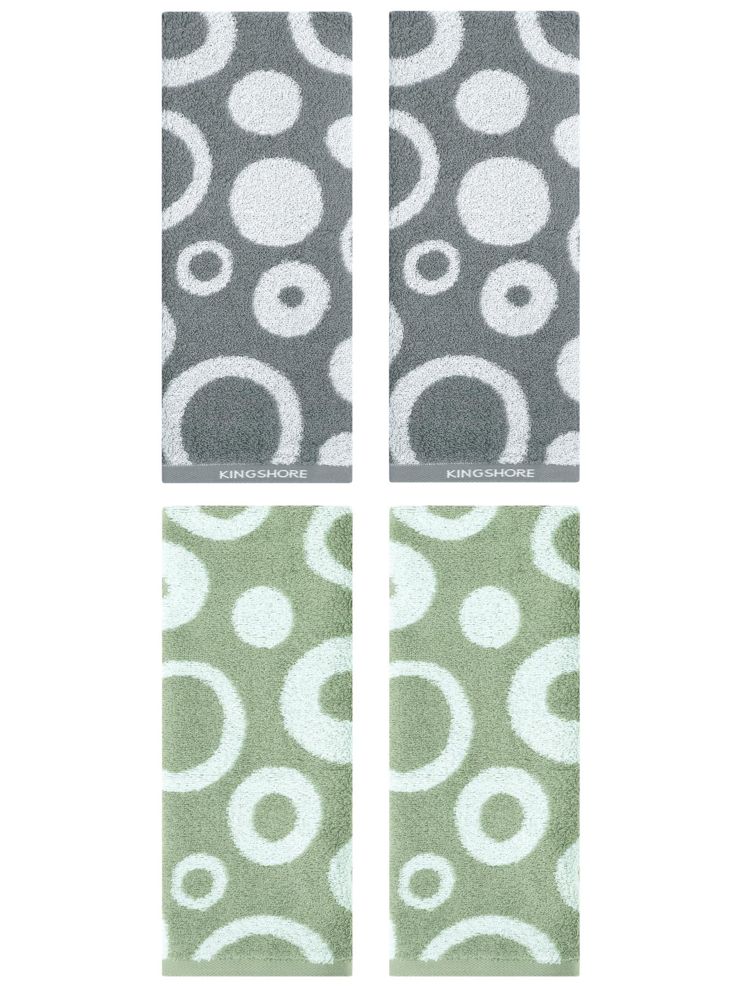 Unique Bargains 4 Pack Cute Round Geometric Pattern Hand Towel Cotton Towel Green/Greyc