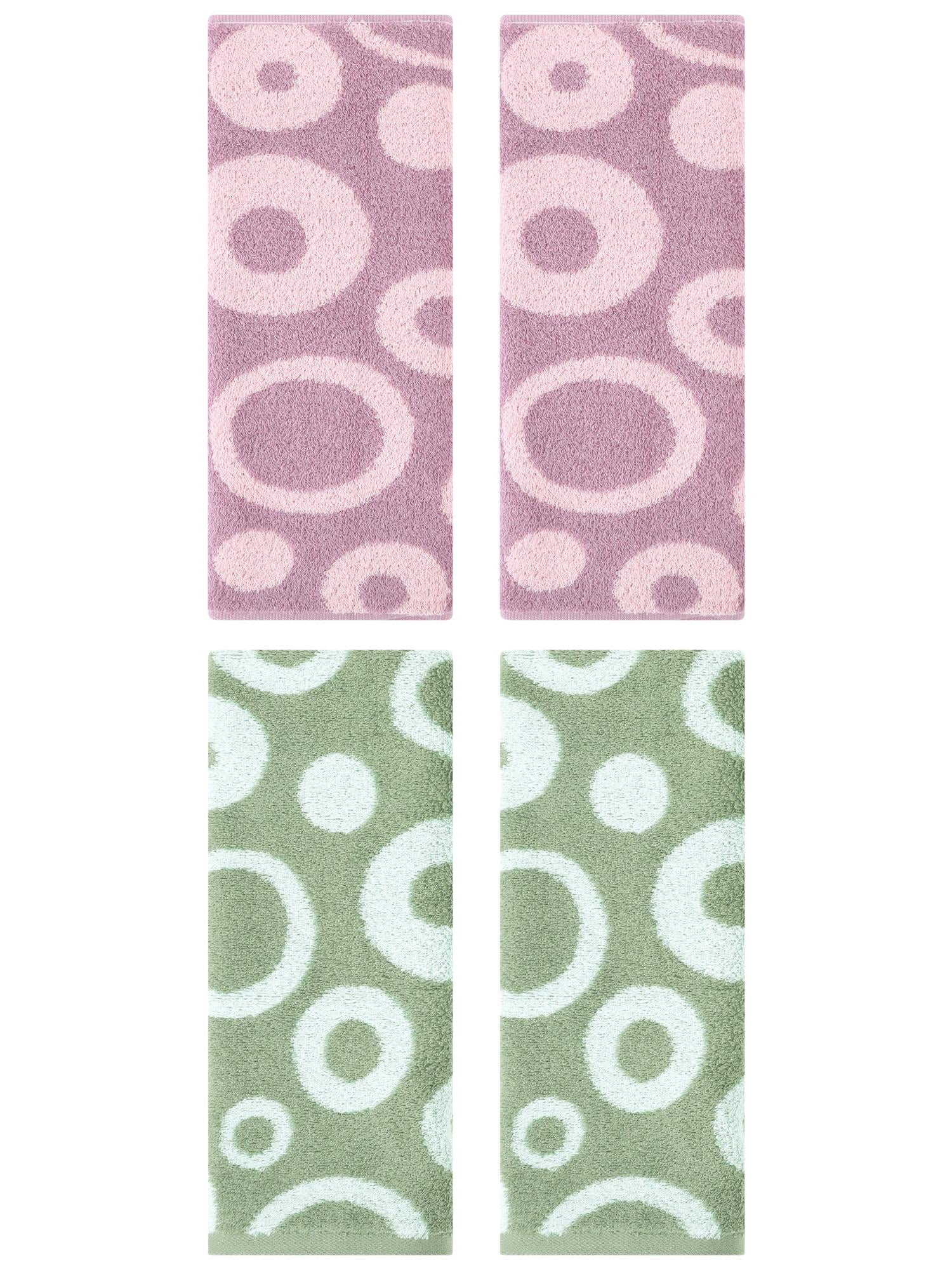 Unique Bargains 4 Pack Cute Round Geometric Pattern Hand Towel Cotton Towel Green/Purple