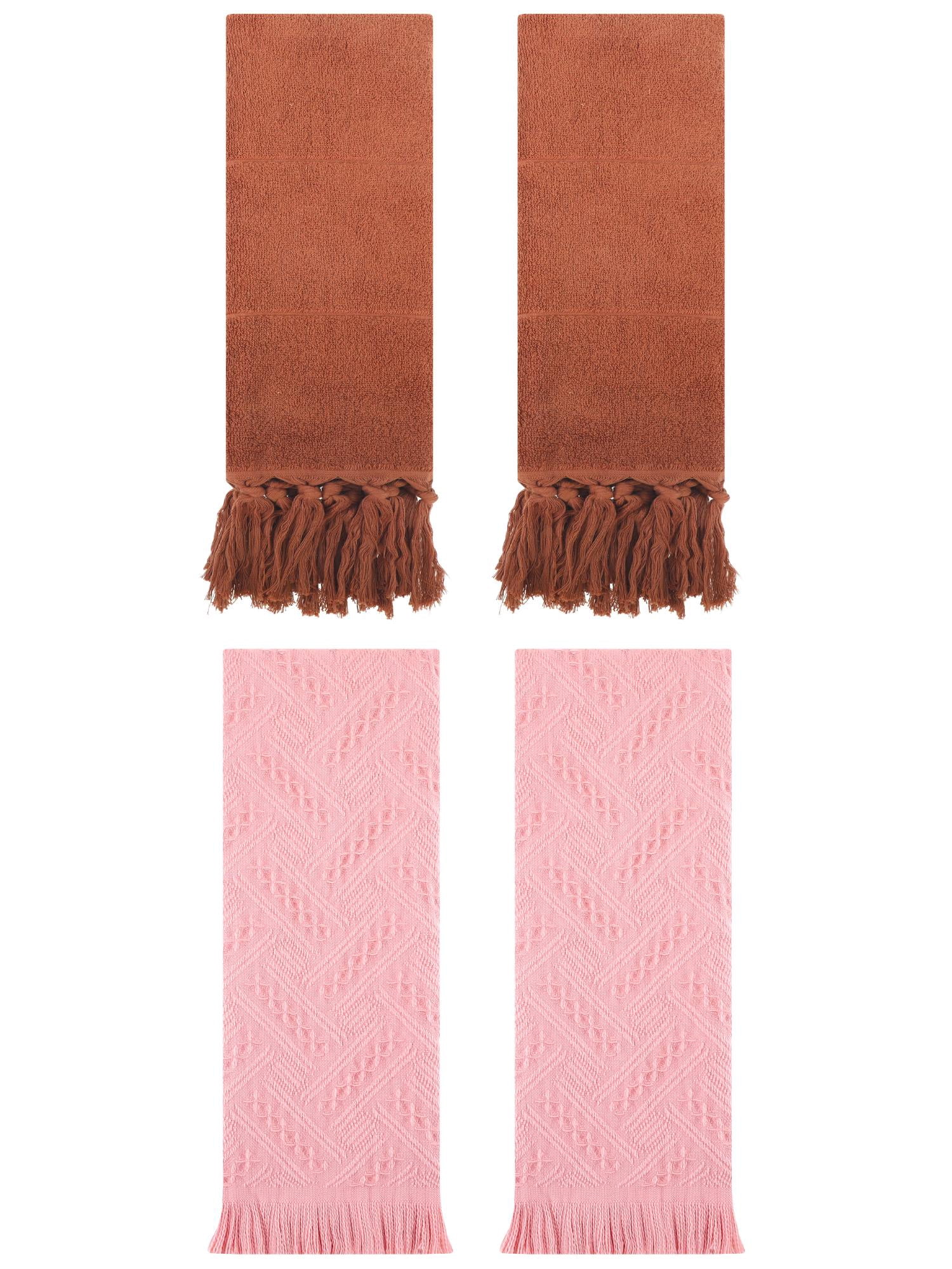Unique Bargains 4 Pack Elegant Boho Turkish Hand Towels Brown/Pink 14"x30"/13"x29"