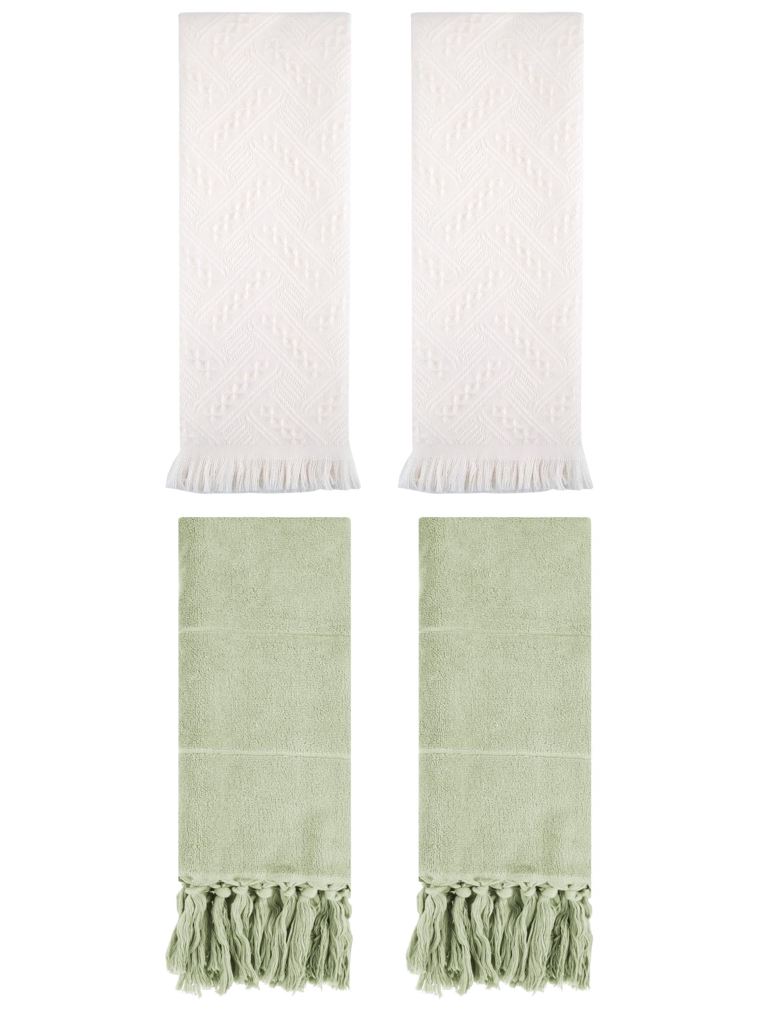 Unique Bargains 4 Pack Elegant Boho Turkish Hand Towels Green/White 14"x30"/13"x29"