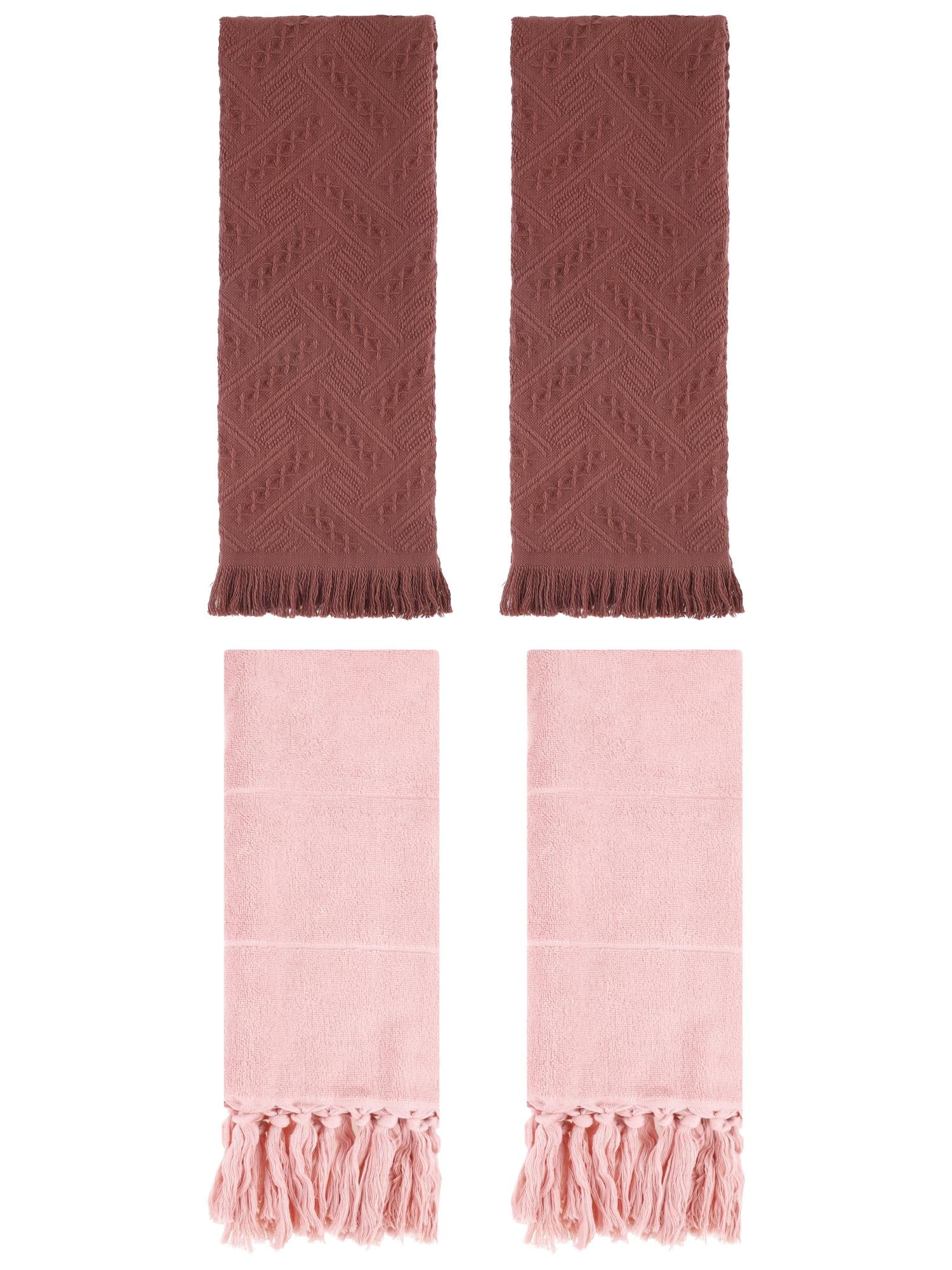 Unique Bargains 4 Pack Elegant Boho Turkish Hand Towels Pink/Brown 14"x30"/13"x29"