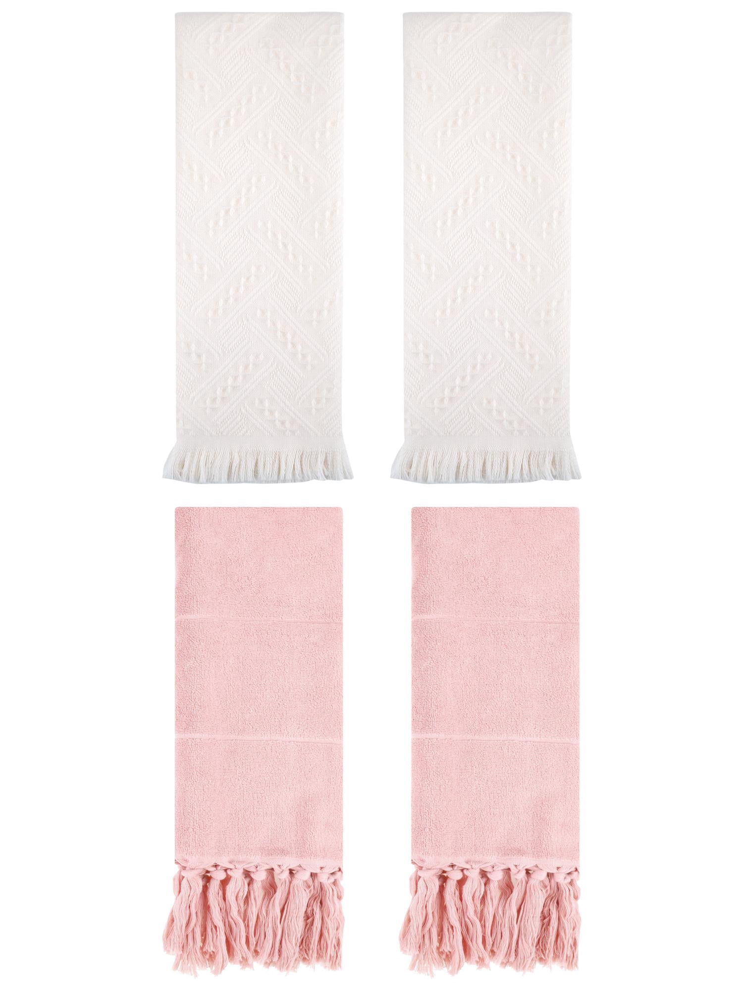 Unique Bargains 4 Pack Elegant Boho Turkish Hand Towels Pink/White 14"x30"/13"x29"