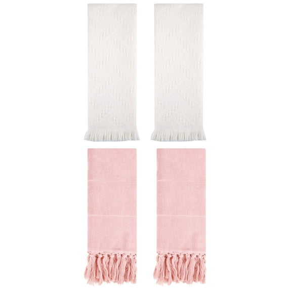 Unique Bargains 4 Pack Elegant Boho Turkish Hand Towels Pink/White 14"x30"/13"x29"