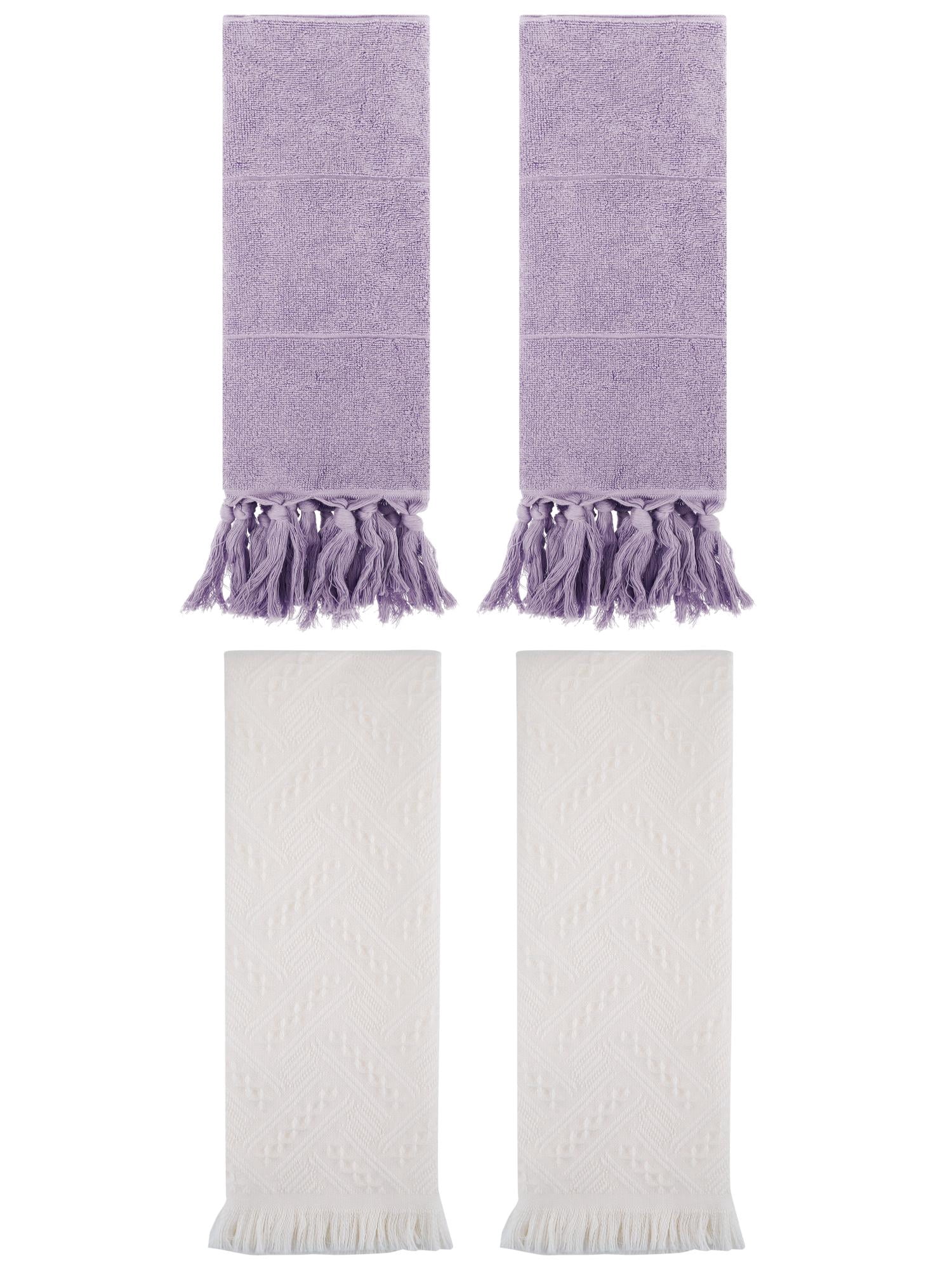 Unique Bargains 4 Pack Elegant Boho Turkish Hand Towels Purple/Beige 14"x30"/13"x29"