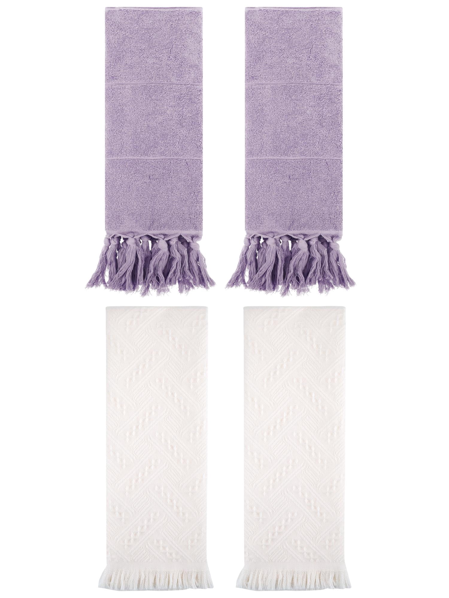 Unique Bargains 4 Pack Elegant Boho Turkish Hand Towels Purple/White 14"x30"/13"x29"