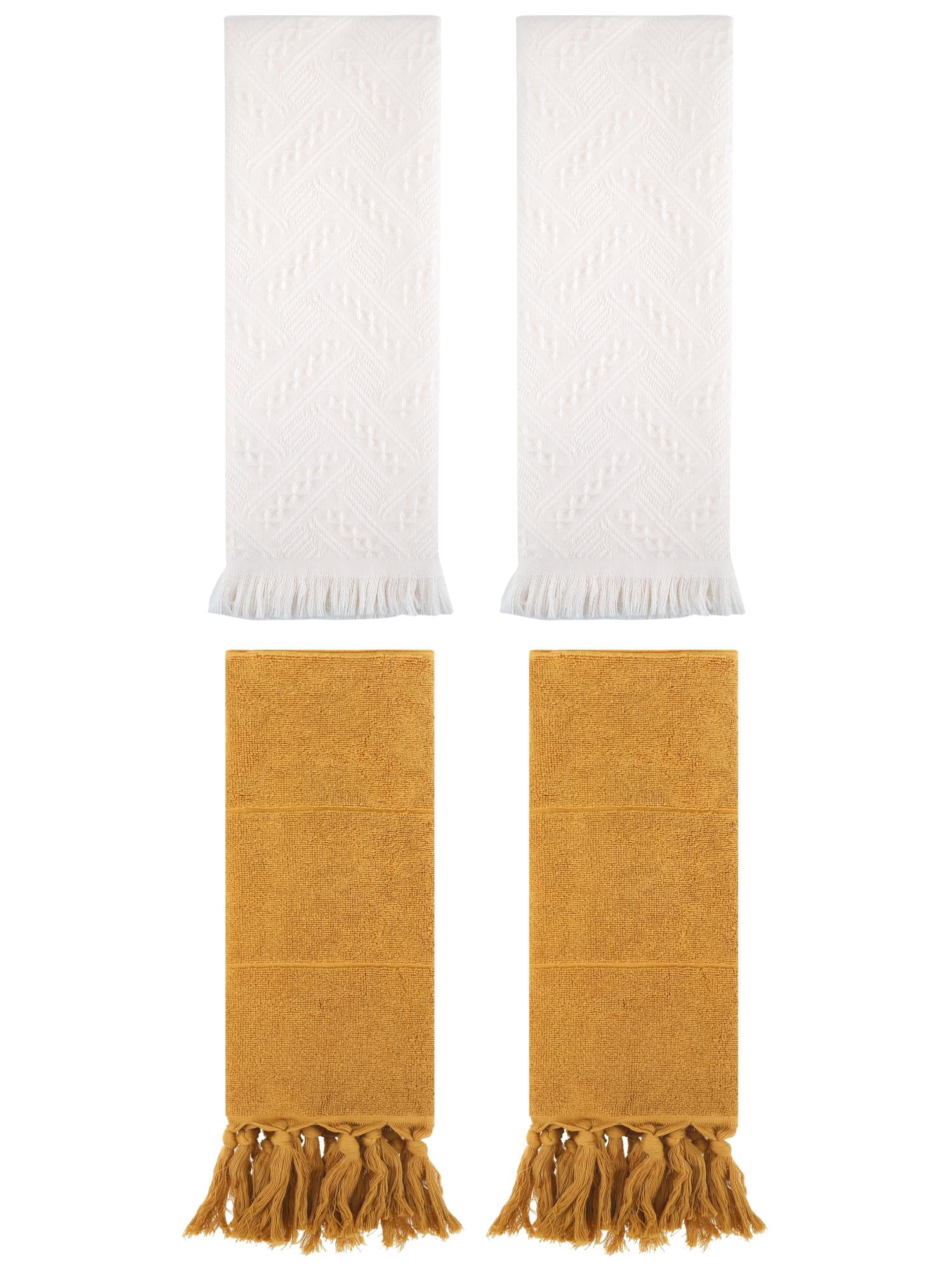 Unique Bargains 4 Pack Elegant Boho Turkish Hand Towels Yellow/White 14"x30"/13"x29"