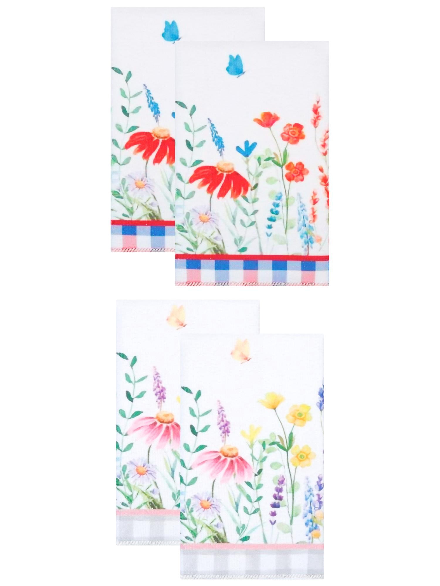 Unique Bargains 4 Pack Floral Microfiber Absorbent Soft Towel MultiColor 24" x 16"