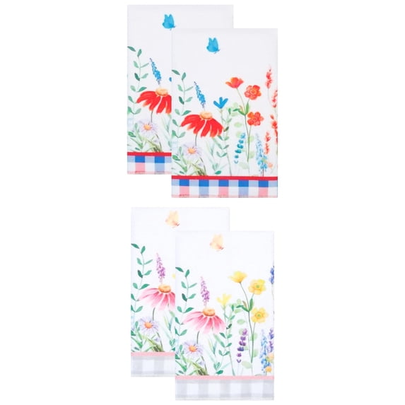 Unique Bargains 4 Pack Floral Microfiber Absorbent Soft Towel MultiColor 24" x 16"