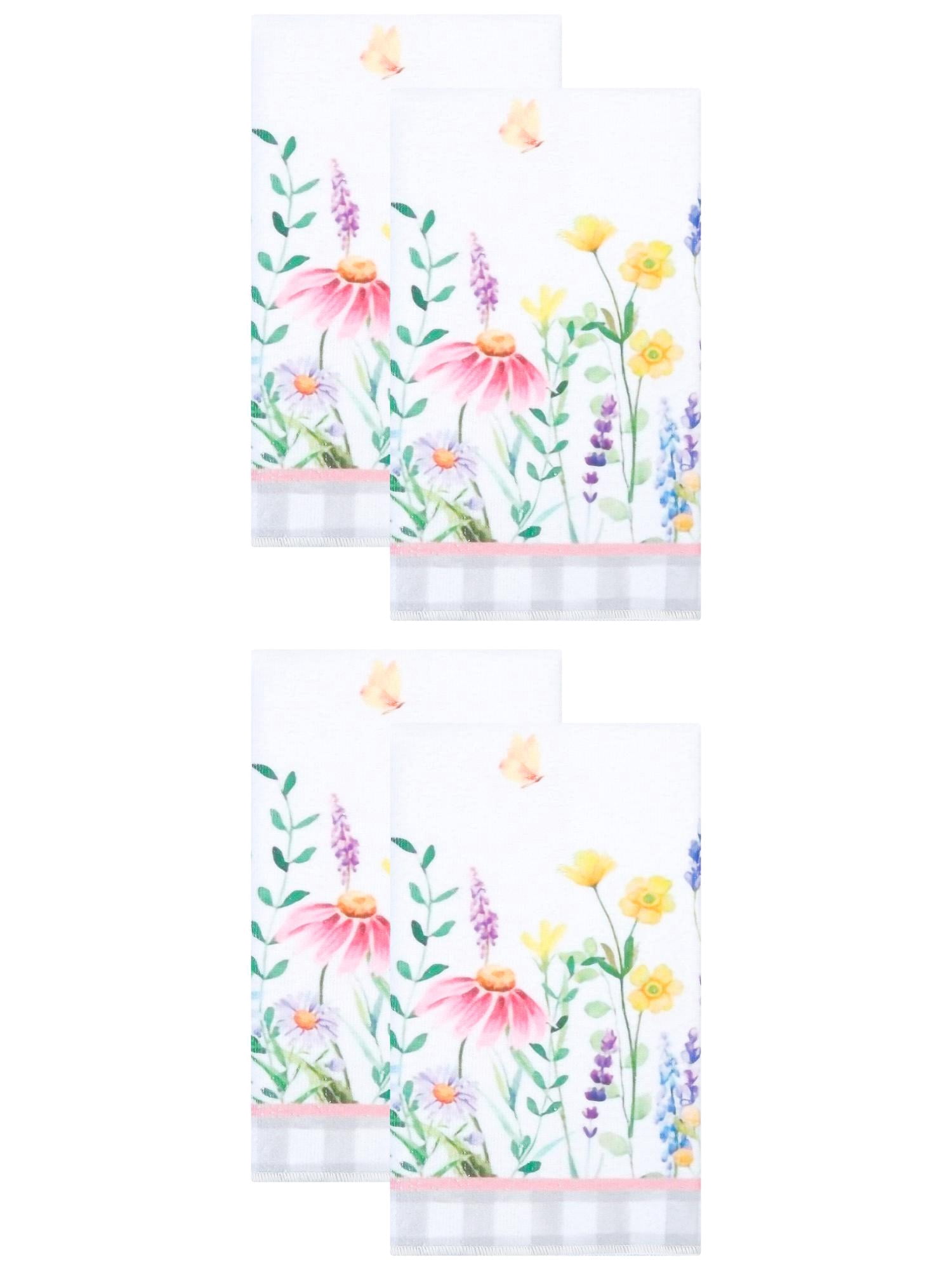 Unique Bargains 4 Pack Floral Microfiber Absorbent Soft Towels Multi-Color 1 24" x 16"
