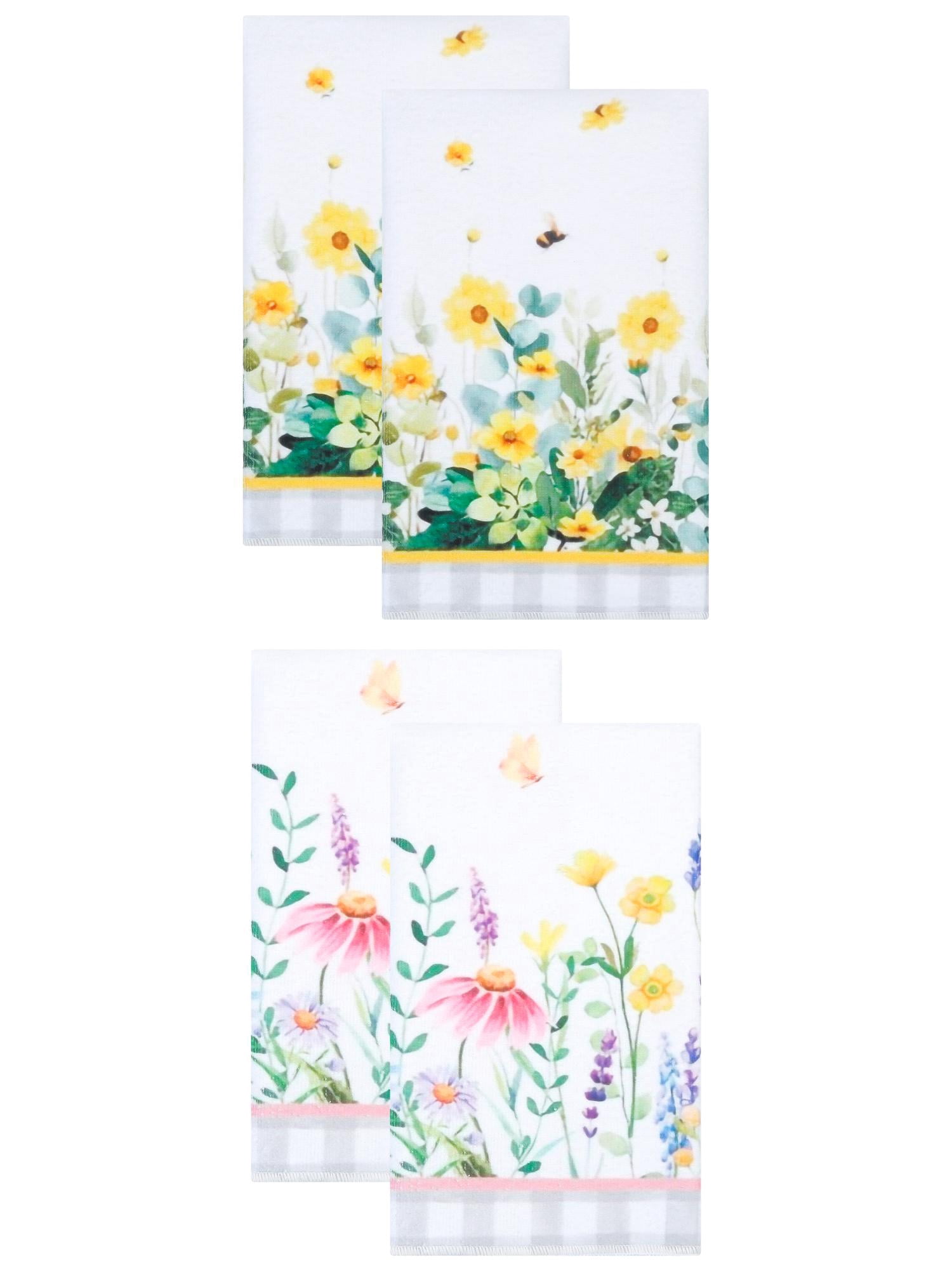 Unique Bargains 4 Pack Floral Microfiber Absorbent Soft Towels Multi-Color 24" x 16"