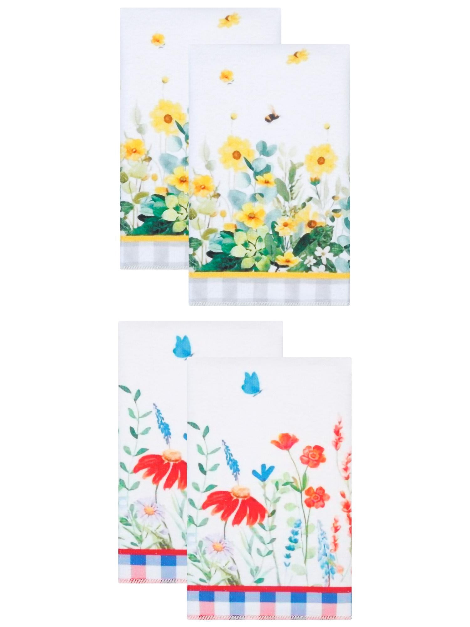 Unique Bargains 4 Pack Floral Microfiber Quick Dry Soft Towels MultiColor 24" x 16"