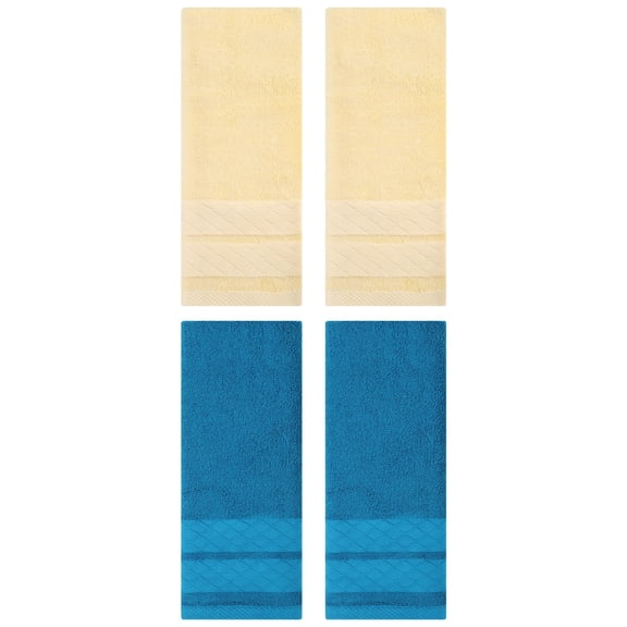 Unique Bargains 4 Pack Geometry Pattern Cotton Soft Hand Towels Blue/Cream 14" x 30"