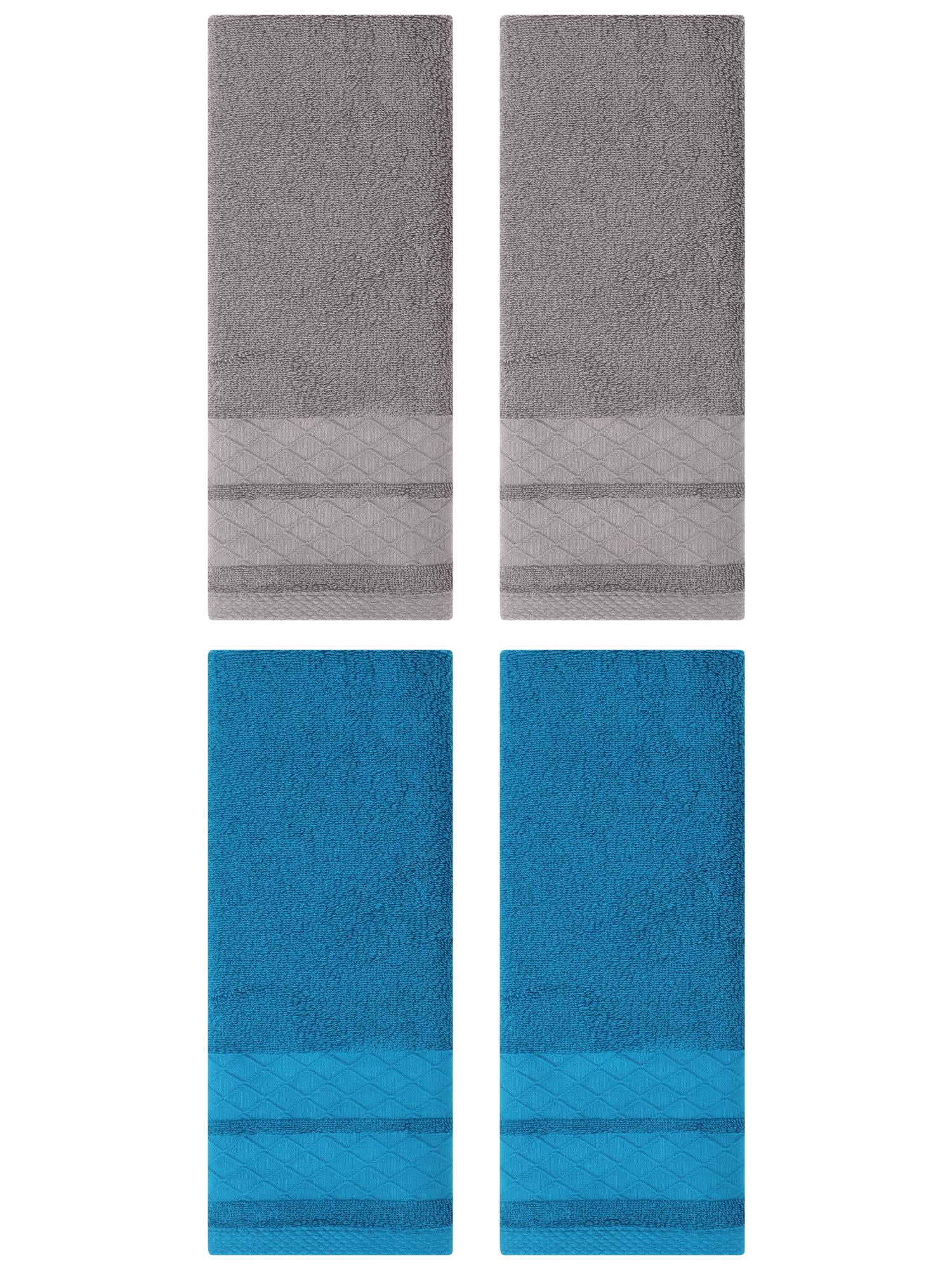 Unique Bargains 4 Pack Geometry Pattern Cotton Soft Hand Towels Blue/Grey 14" x 30"