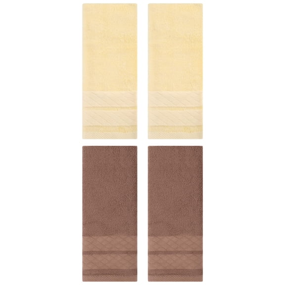 Unique Bargains 4 Pack Geometry Pattern Cotton Soft Hand Towels Brown/Cream 14" x 30"