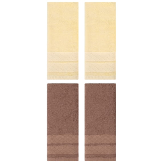Unique Bargains 4 Pack Geometry Pattern Cotton Soft Hand Towels Brown/Cream 14" x 30"