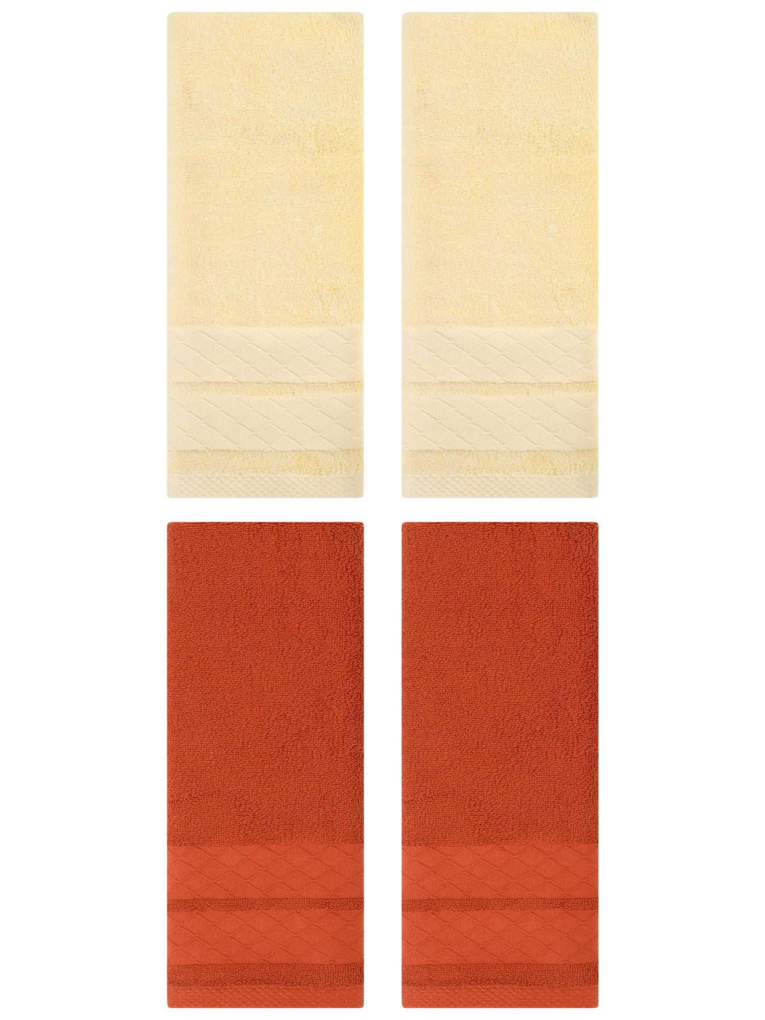 Unique Bargains 4 Pack Geometry Pattern Cotton Soft Hand Towels Cream/Coral 14" x 30"