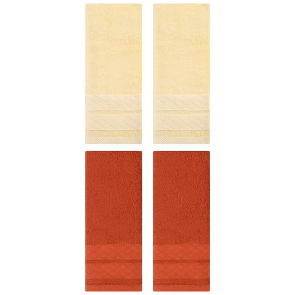 Unique Bargains 4 Pack Geometry Pattern Cotton Soft Hand Towels Cream/Coral 14" x 30"