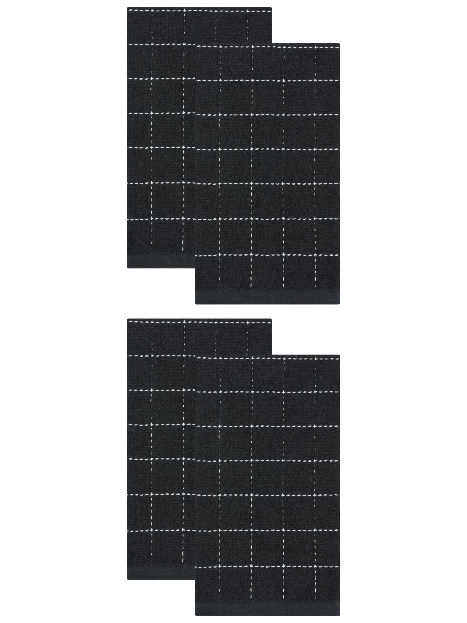 Unique Bargains 4 Pack Highly Absorbent Cotton Reusable Dish Cloths  Black 25" x 15"