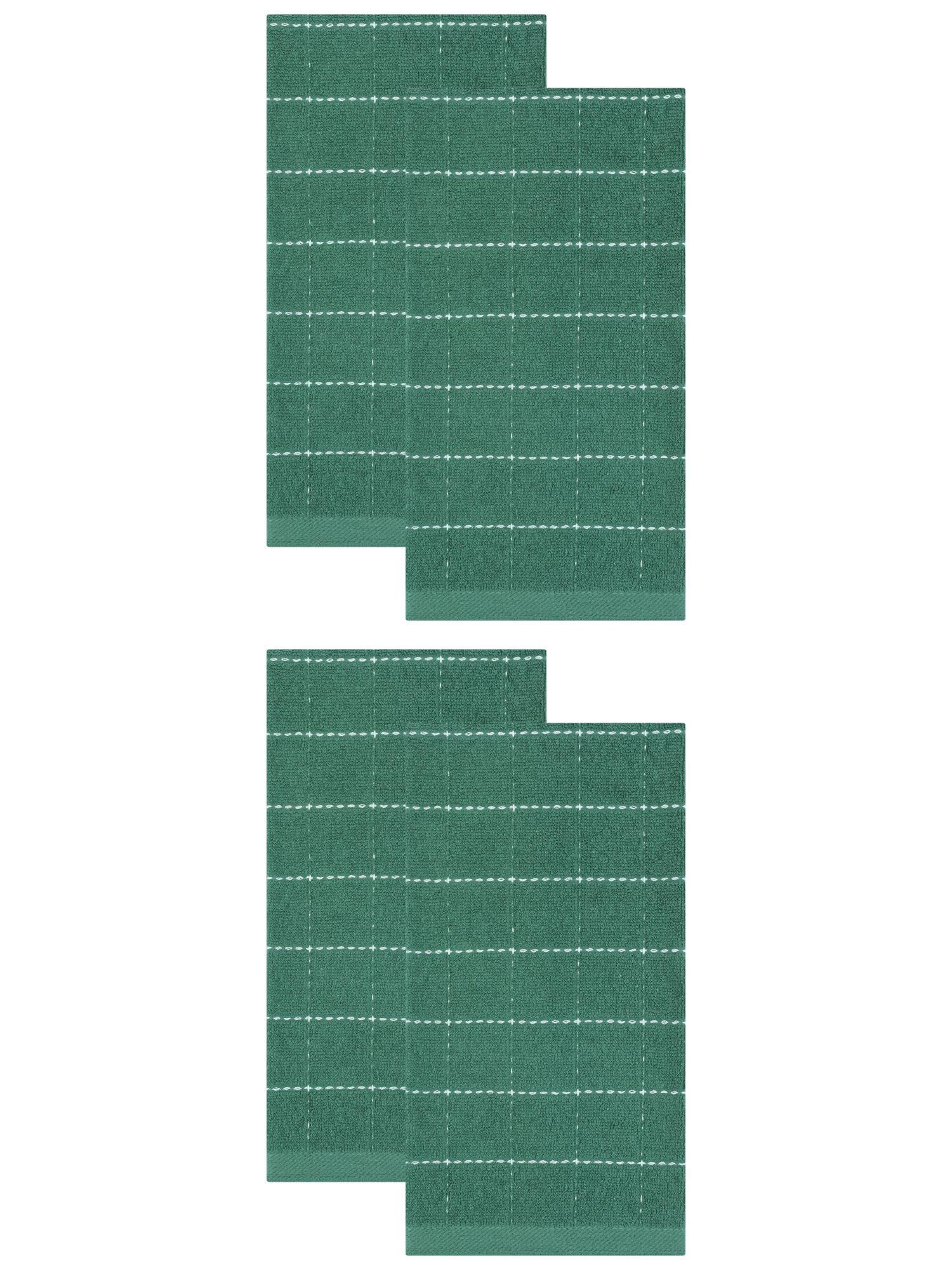 Unique Bargains 4 Pack Highly Absorbent Cotton Reusable Dish Cloths Dark Green 25" x 15"