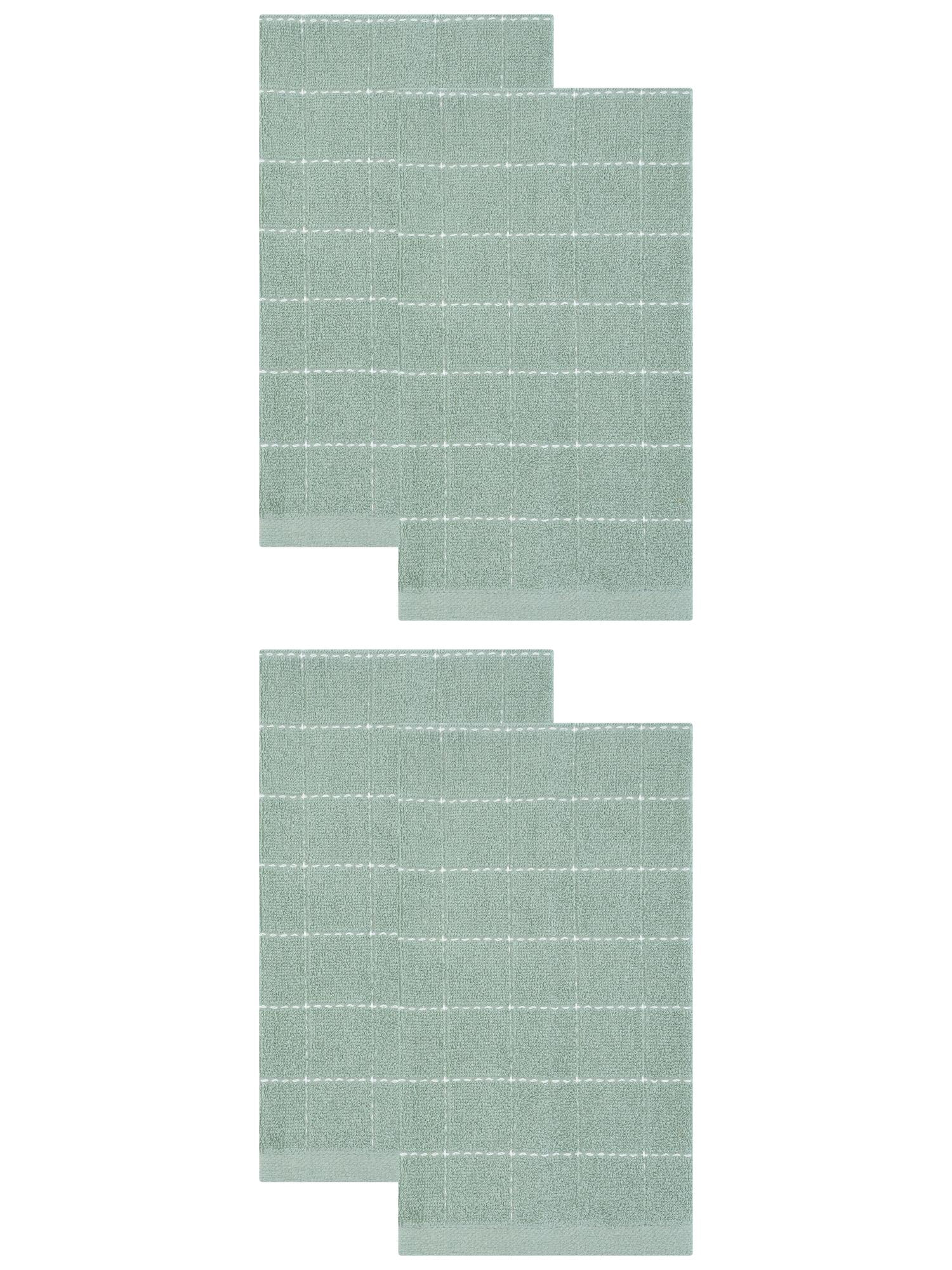 Unique Bargains 4 Pack Highly Absorbent Cotton Reusable Dish Cloths Light Green 25" x 15"