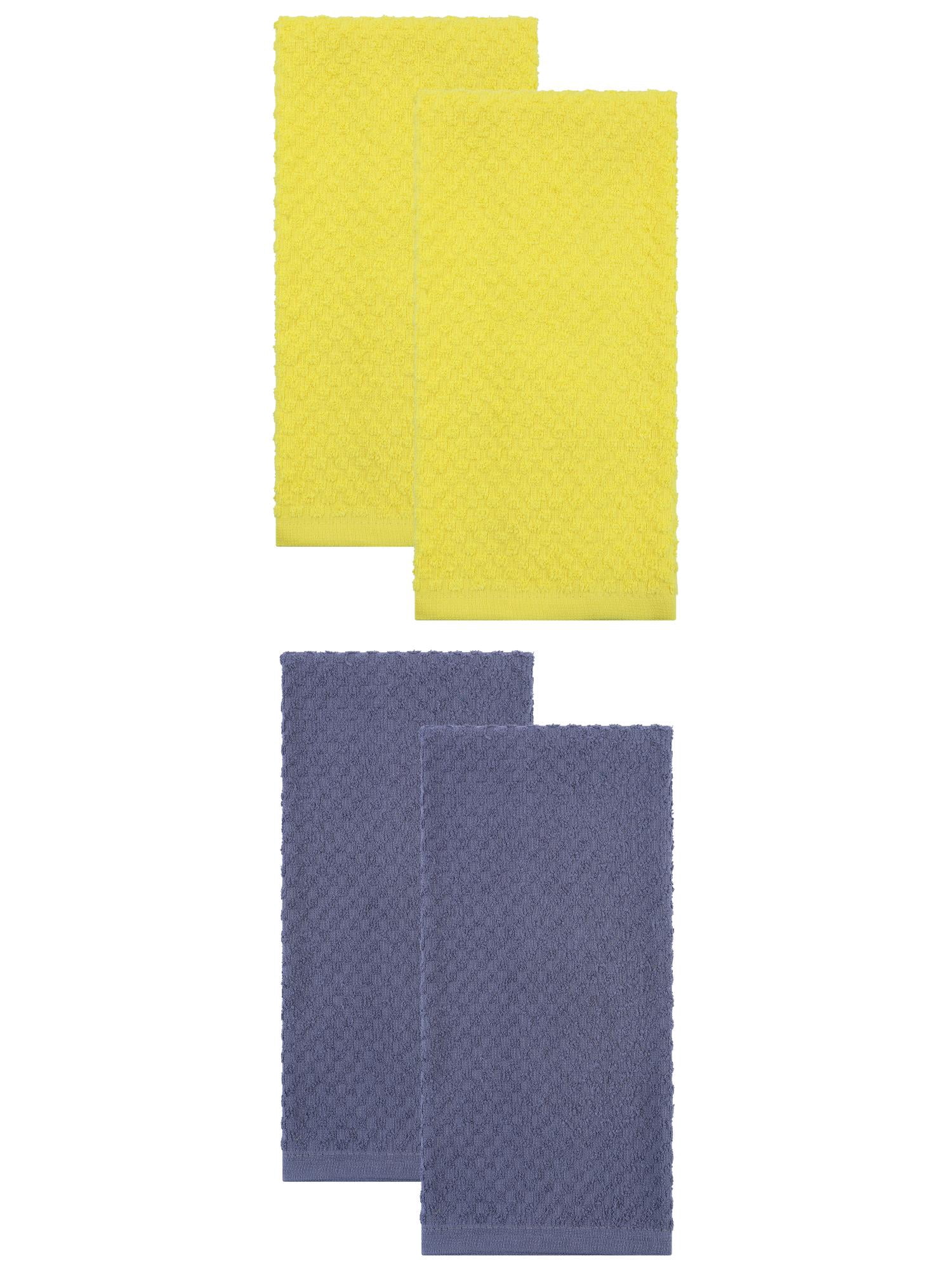 Unique Bargains 4 Pack Kitchen Towel 100% Pure Cotton Soft Absorbent Grey/Yellow 25" x 15"