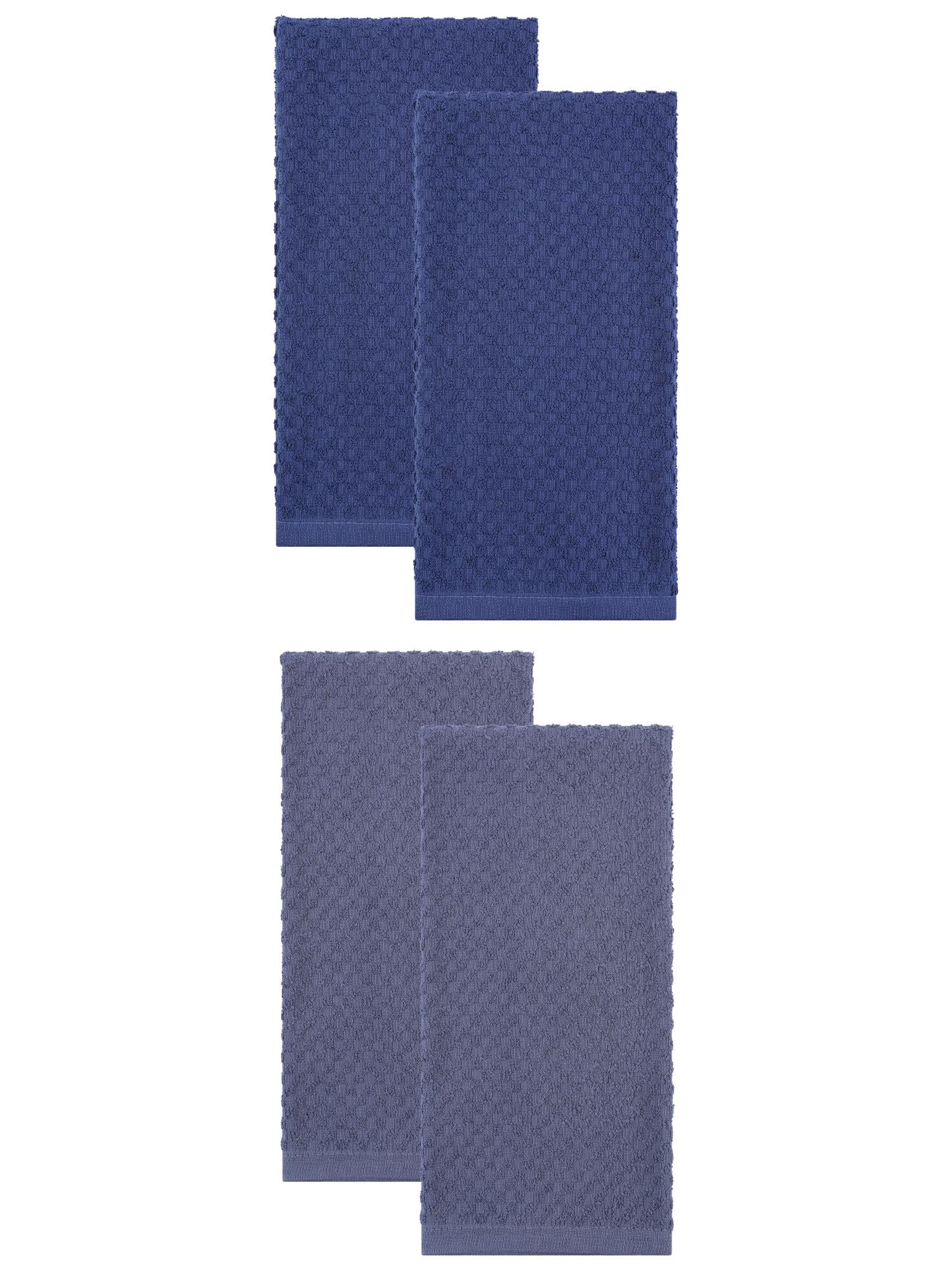 Unique Bargains 4 Pack Kitchen Towels 100% Pure Cotton Soft Absorbent Grey/Blue 25" x 15"