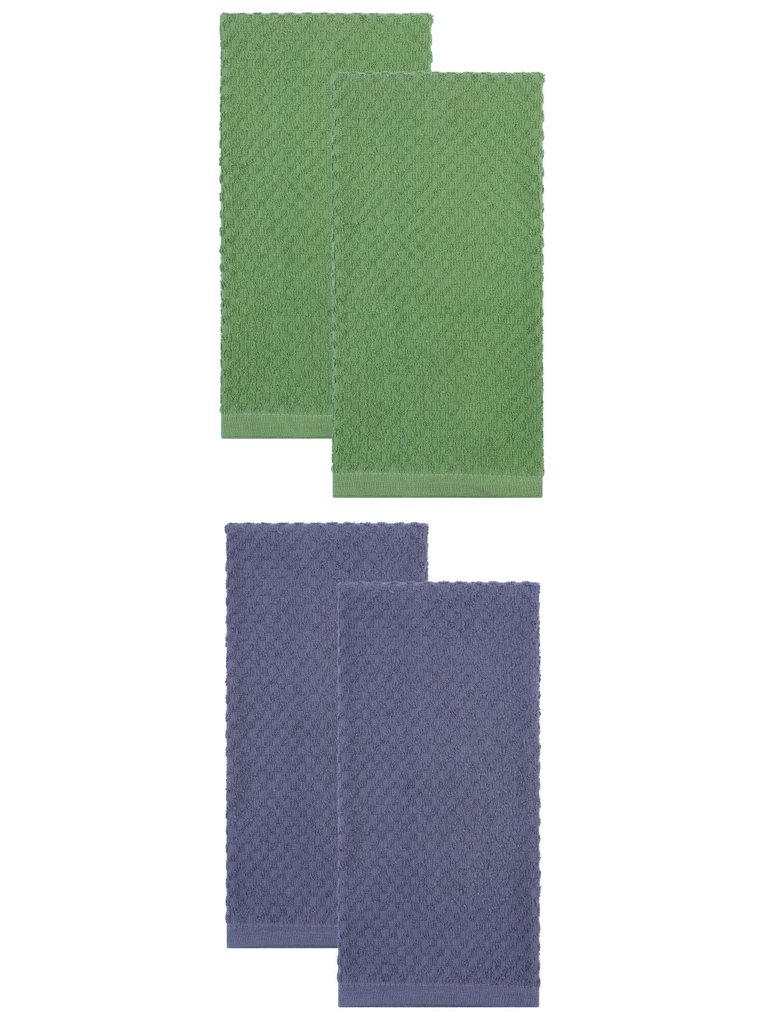Unique Bargains 4 Pack Kitchen Towels 100% Pure Cotton Soft Absorbent Grey/Green 25" x 15"
