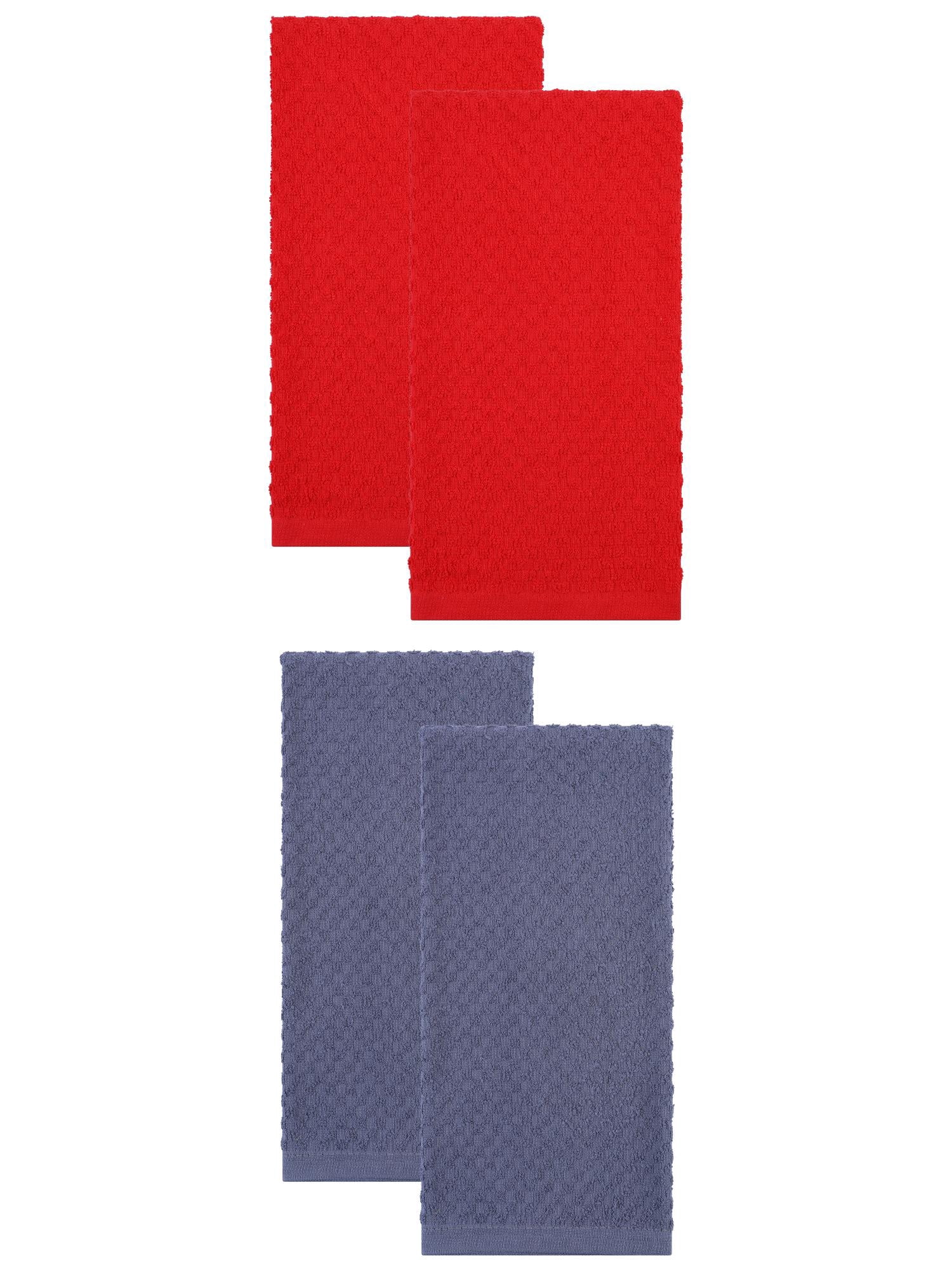 Unique Bargains 4 Pack Kitchen Towels 100% Pure Cotton Soft Absorbent Grey/Red 25" x 15"