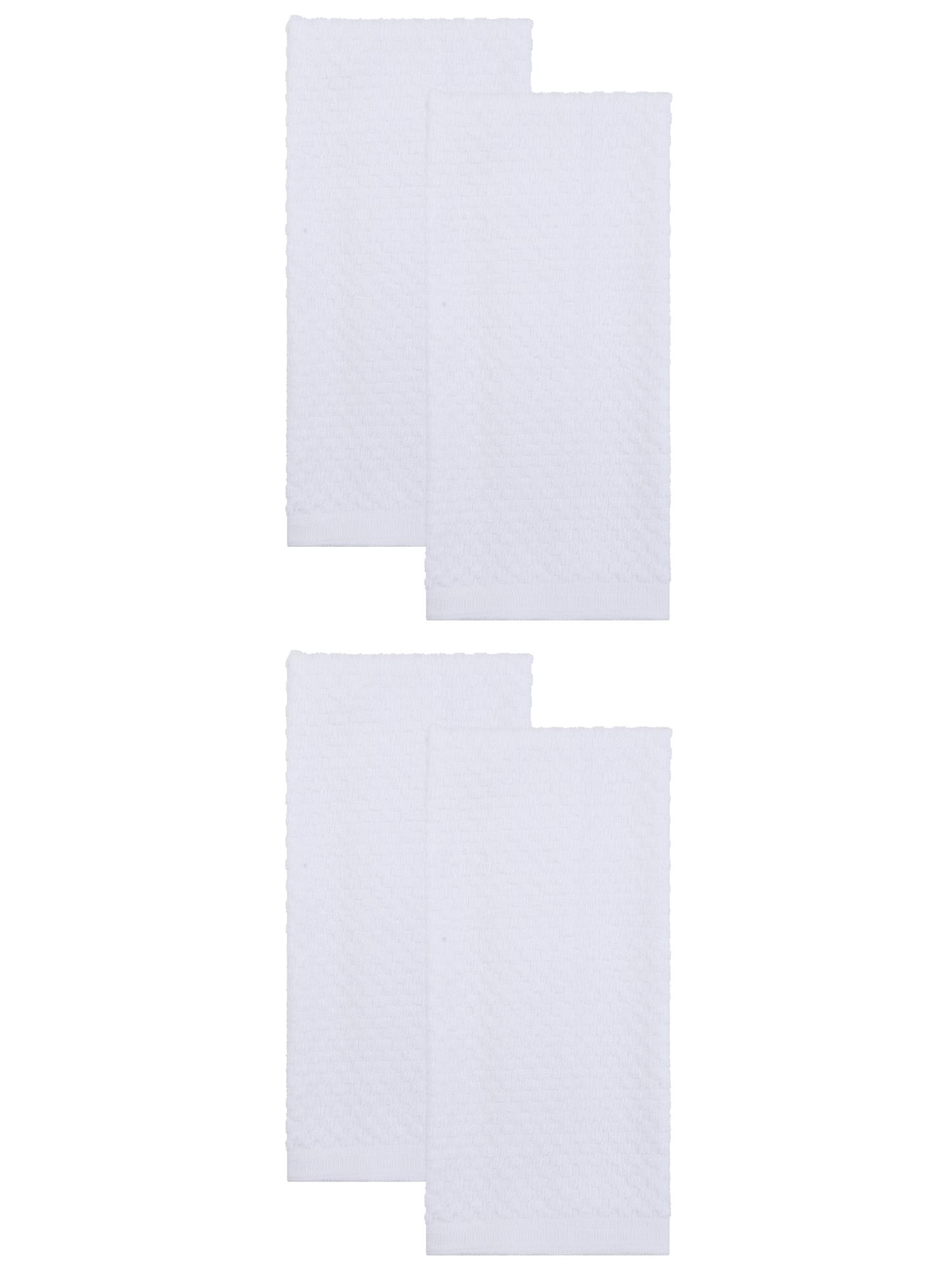 Unique Bargains 4 Pack Kitchen Towels 100% Pure Cotton Soft Absorbent White 25" x 15"