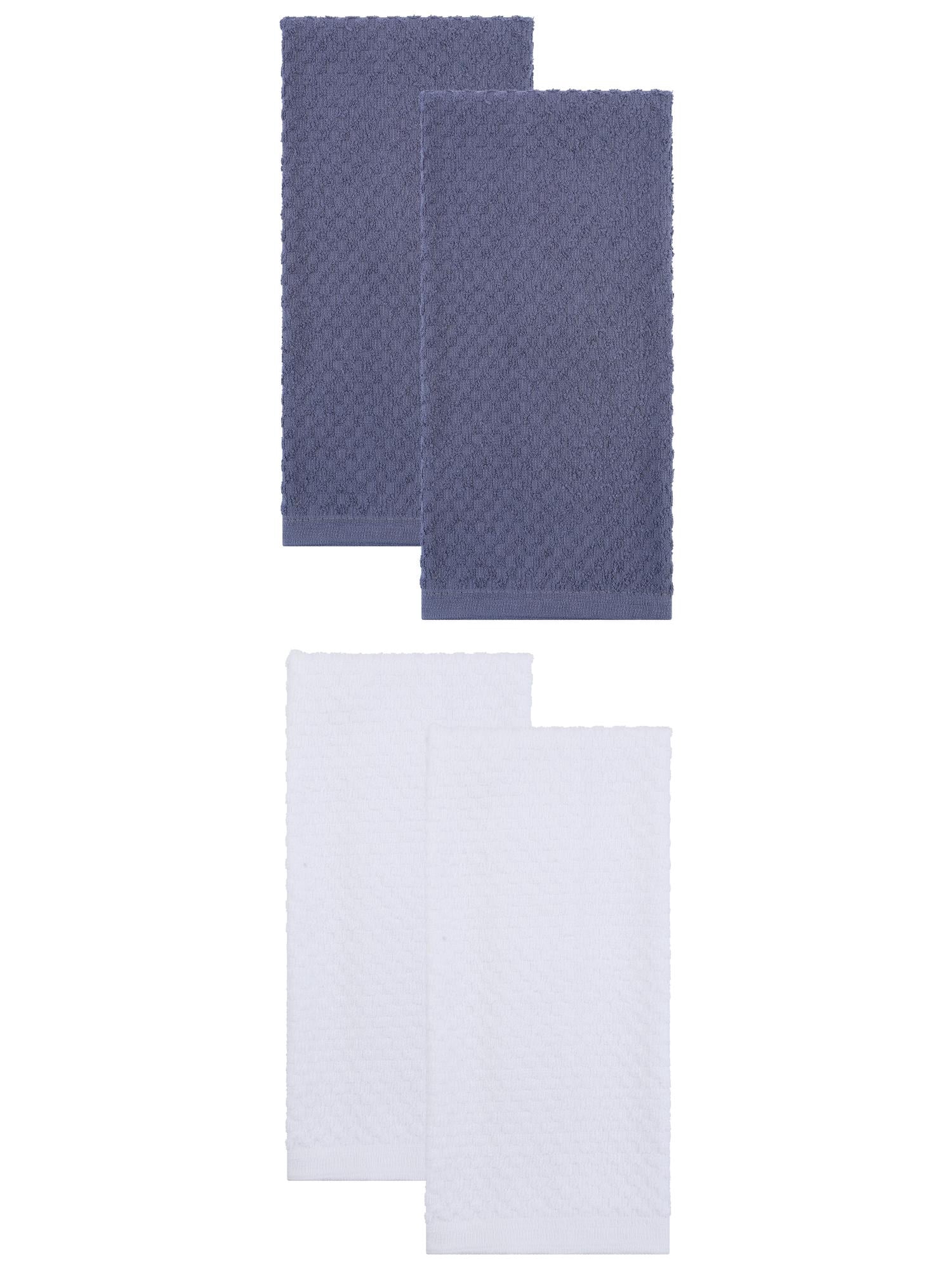 Unique Bargains 4 Pack Kitchen Towels 100% Pure Cotton Soft Absorbent White/Grey 25" x 15"