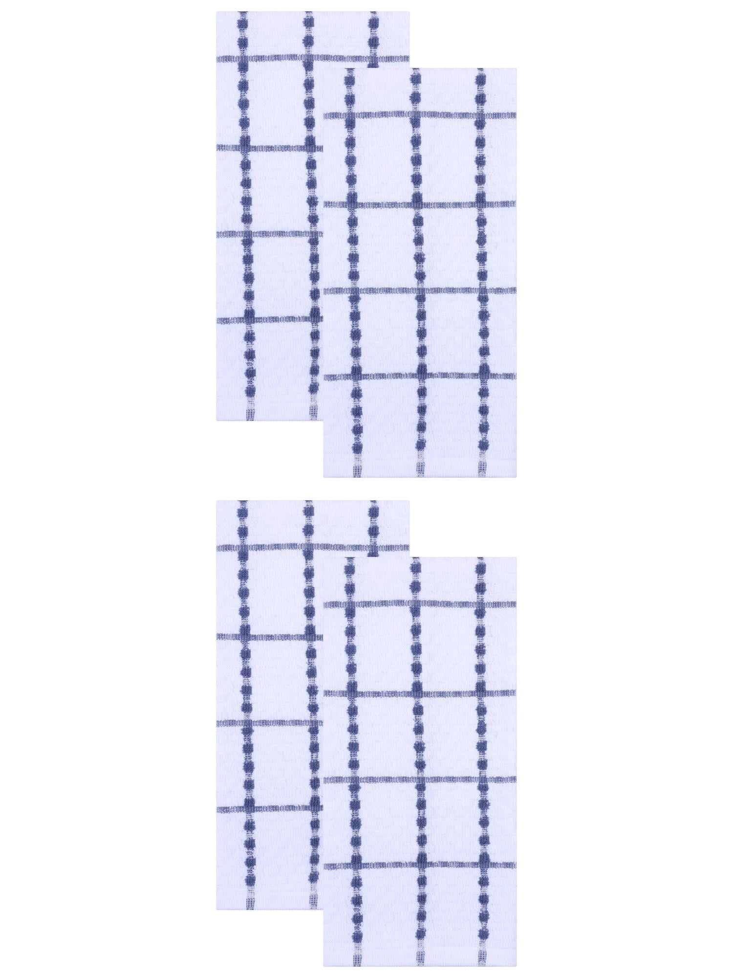 Unique Bargains 4 Pack Kitchen Towels Classic Plaid 100% Cotton Quick Dry Blue 25" x 15"