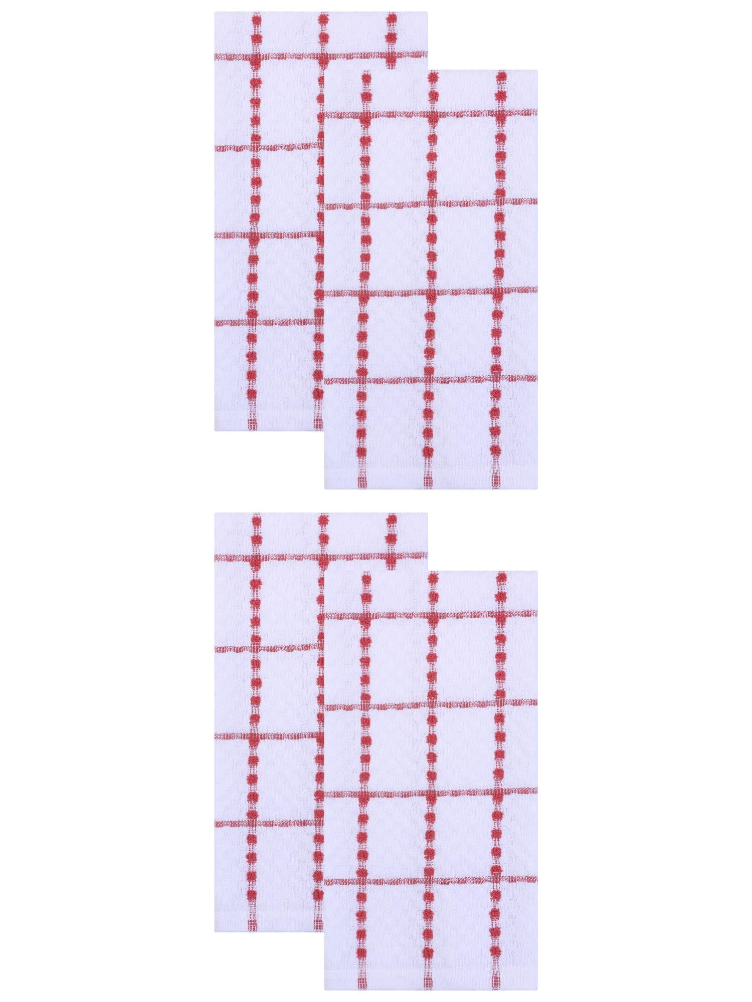 Unique Bargains 4 Pack Kitchen Towels Classic Plaid 100% Cotton Quick Dry Red 25" x 15"