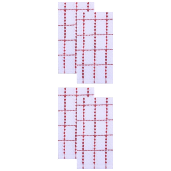 Unique Bargains 4 Pack Kitchen Towels Classic Plaid 100% Cotton Quick Dry Red 25" x 15"