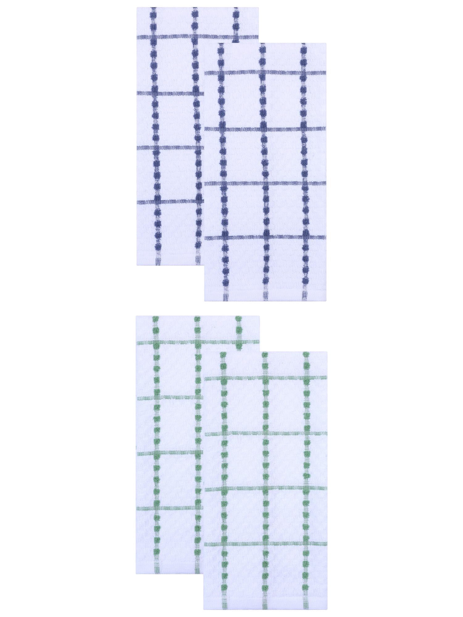 Unique Bargains 4 Pack Kitchen Towels Plaid 100% Cotton Quick Dry Blue/Green 25" x 15"
