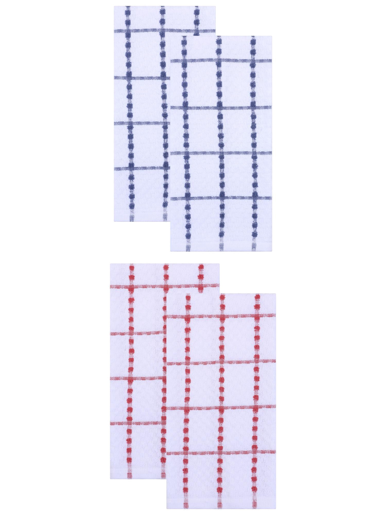 Unique Bargains 4 Pack Kitchen Towels Plaid 100% Cotton Quick Dry Red/Blue 25" x 15"