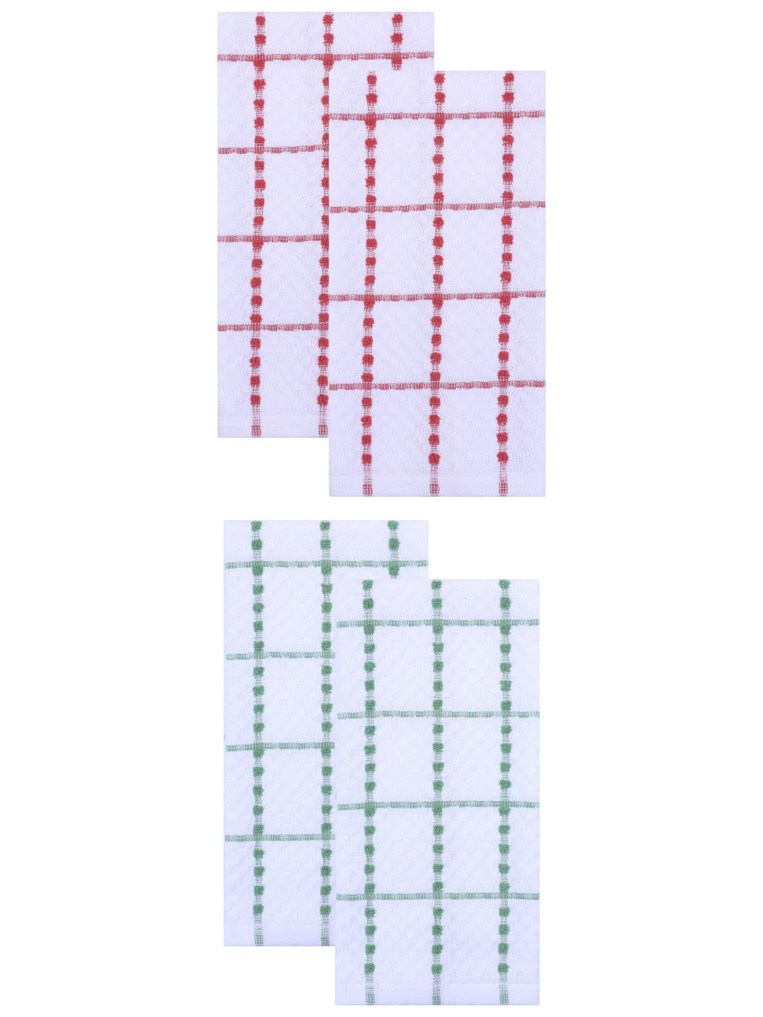 Unique Bargains 4 Pack Kitchen Towels Plaid 100% Cotton Quick Dry Red/Green 25" x 15"